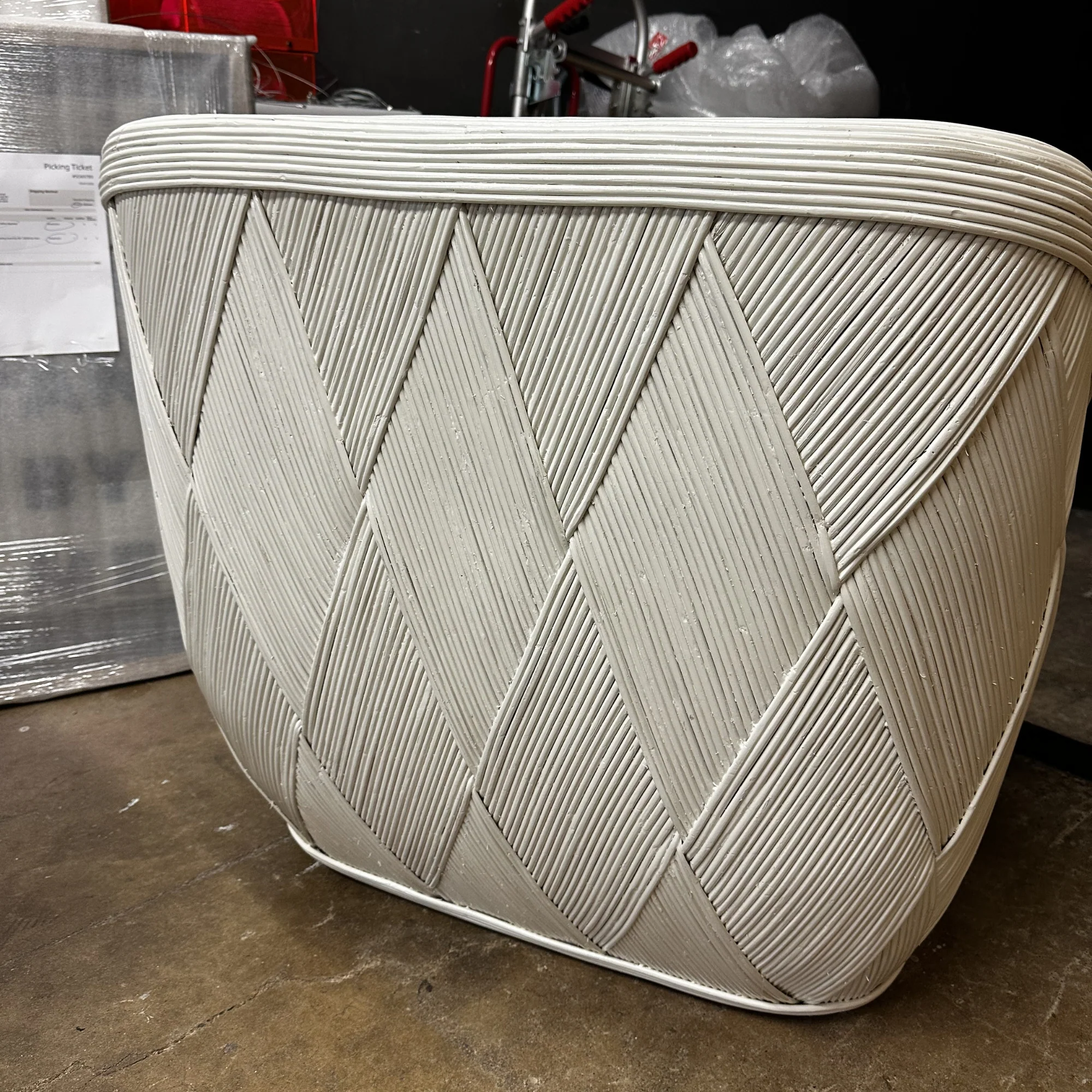 Rattan Chair with Ottoman Refinished in White Lacquer and Floral Fabric - Image 3