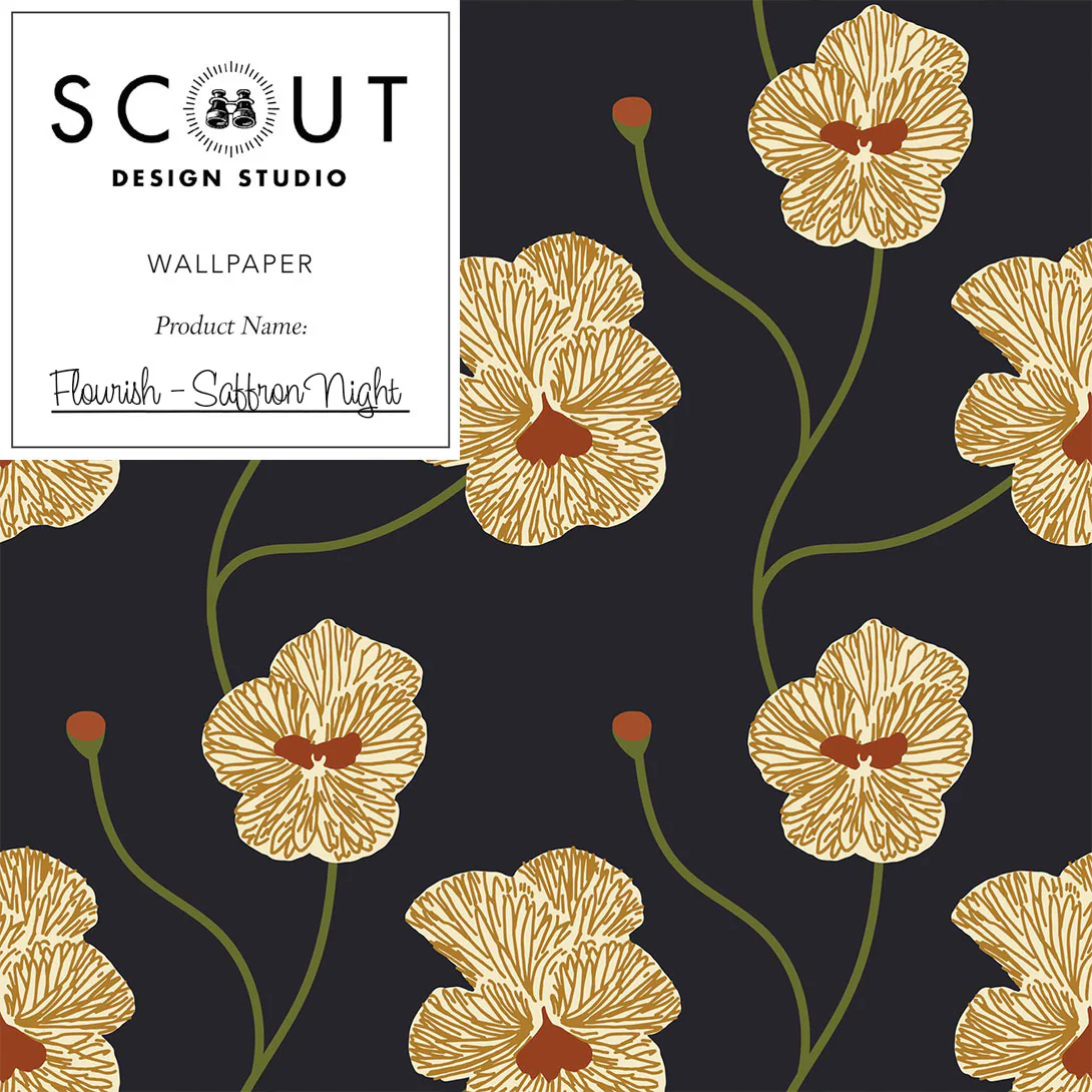 Flourish Wallpaper in Saffron Night Sample