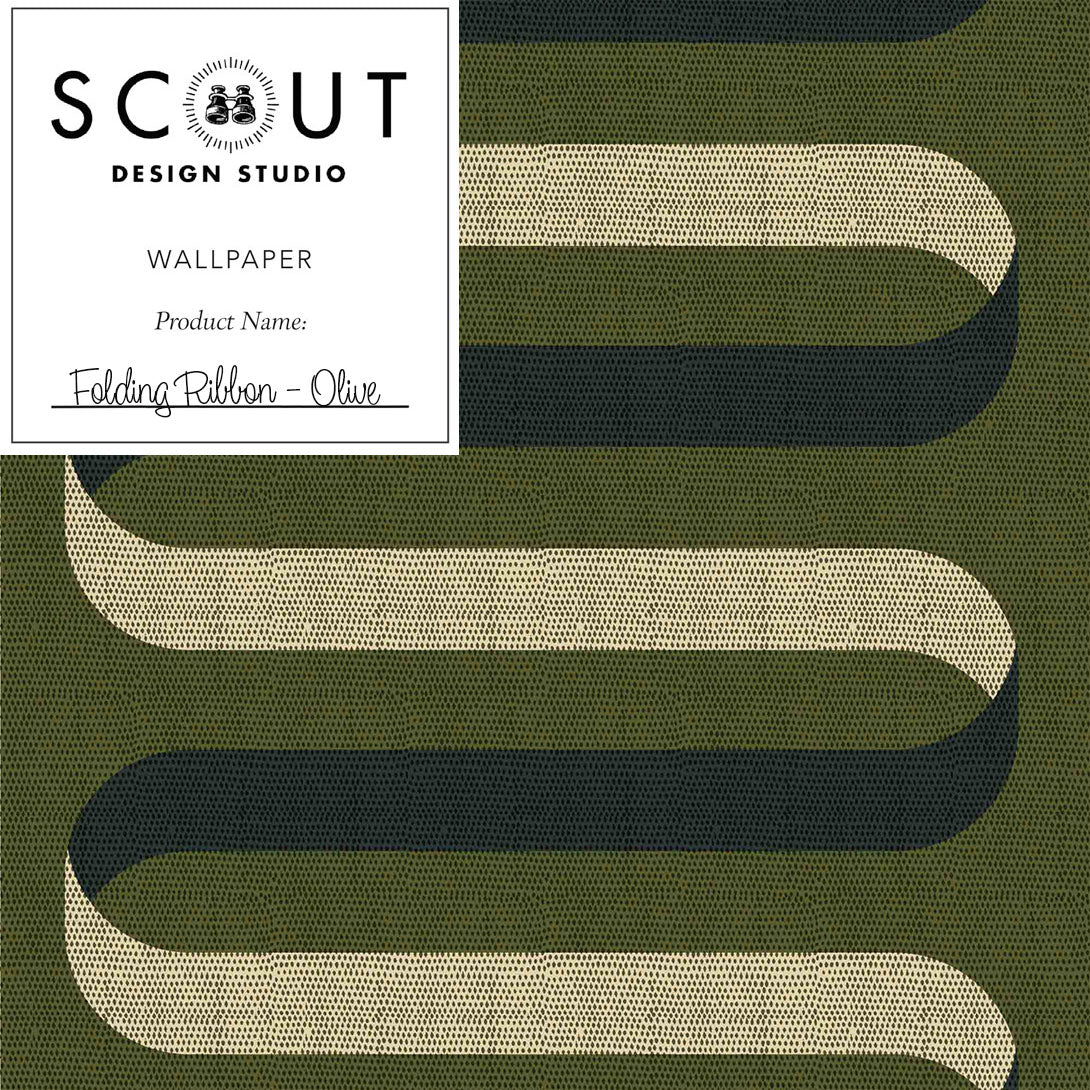 Folding Ribbon Wallpaper in Olive Sample