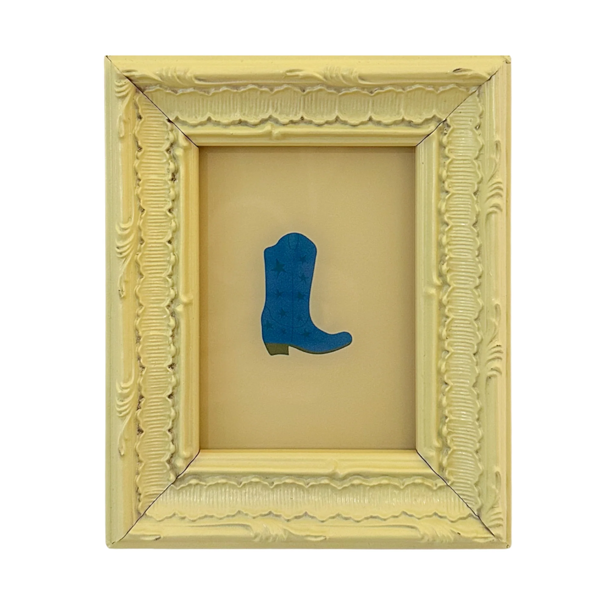 Framed Cowboy Boot Ornament / Mini Wall Art - Butter - Image 3