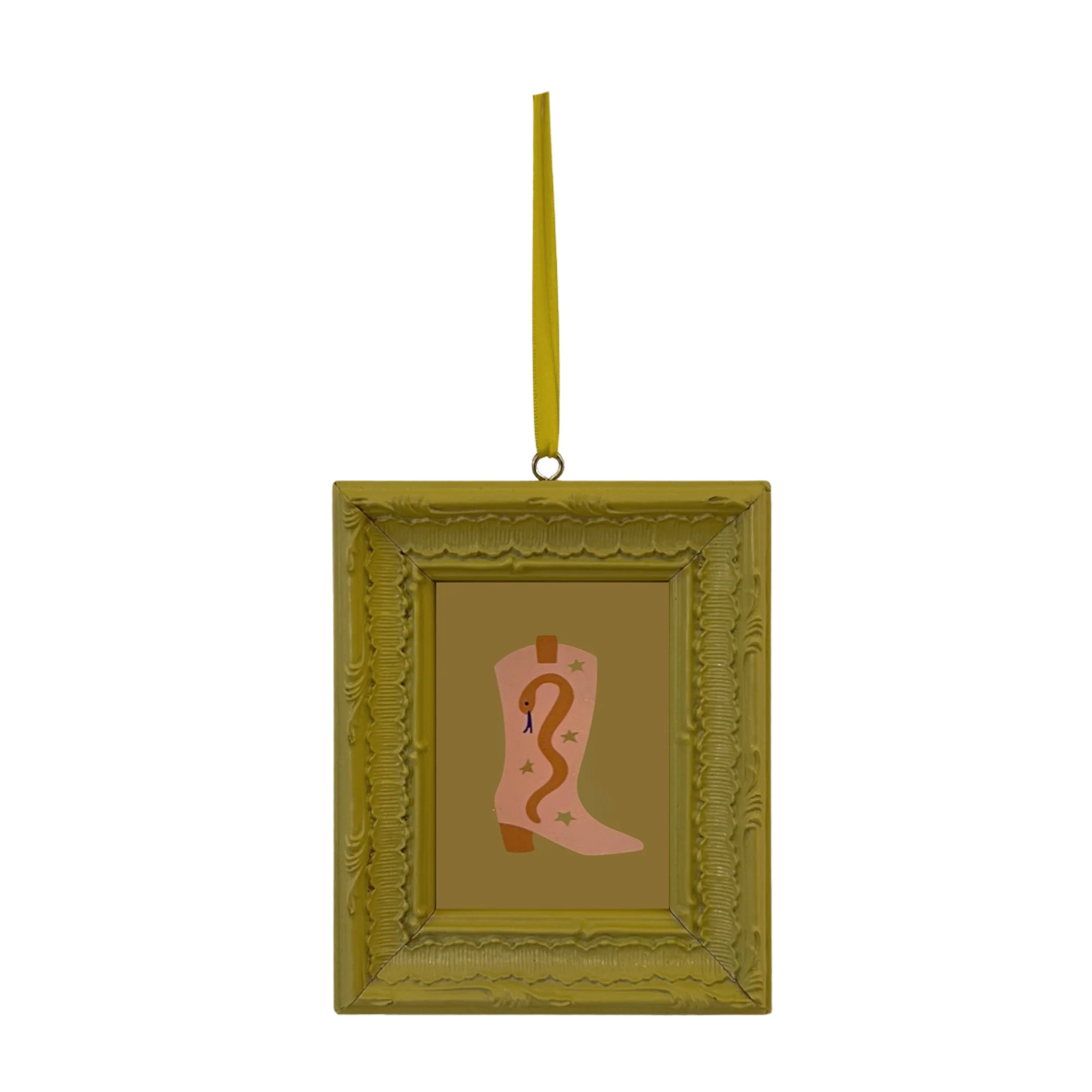 Framed Cowboy Boot Ornament / Mini Wall Art - Camel