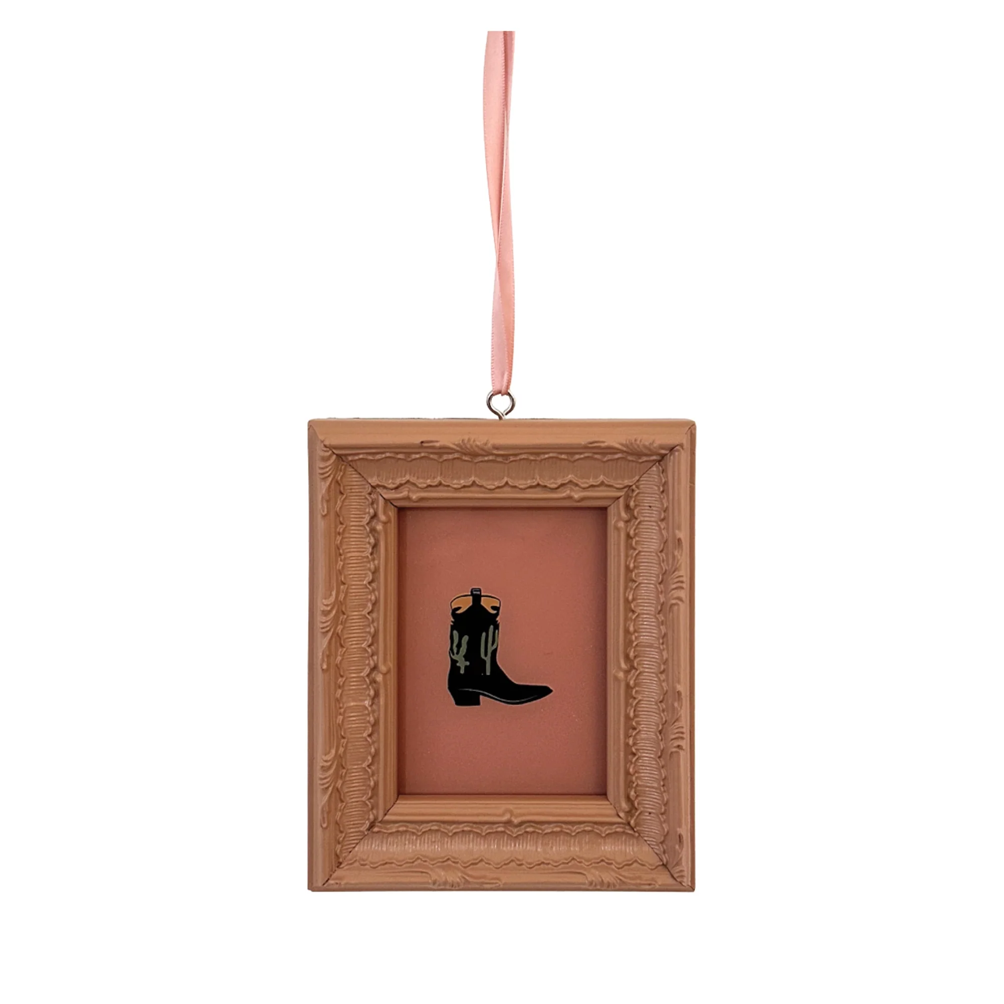 Framed Cowboy Boot Ornament / Mini Wall Art - Peach