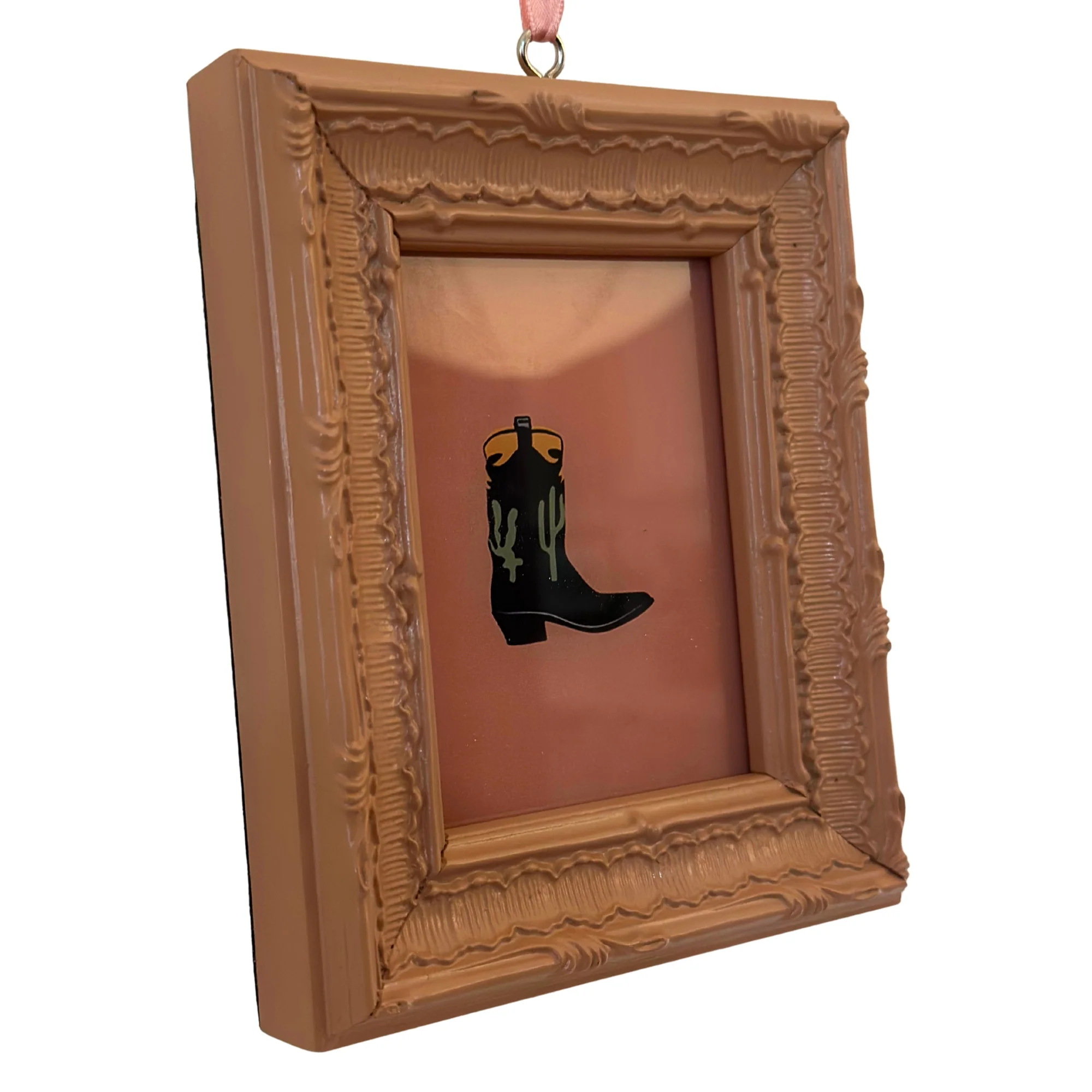 Framed Cowboy Boot Ornament / Mini Wall Art - Peach - Image 5