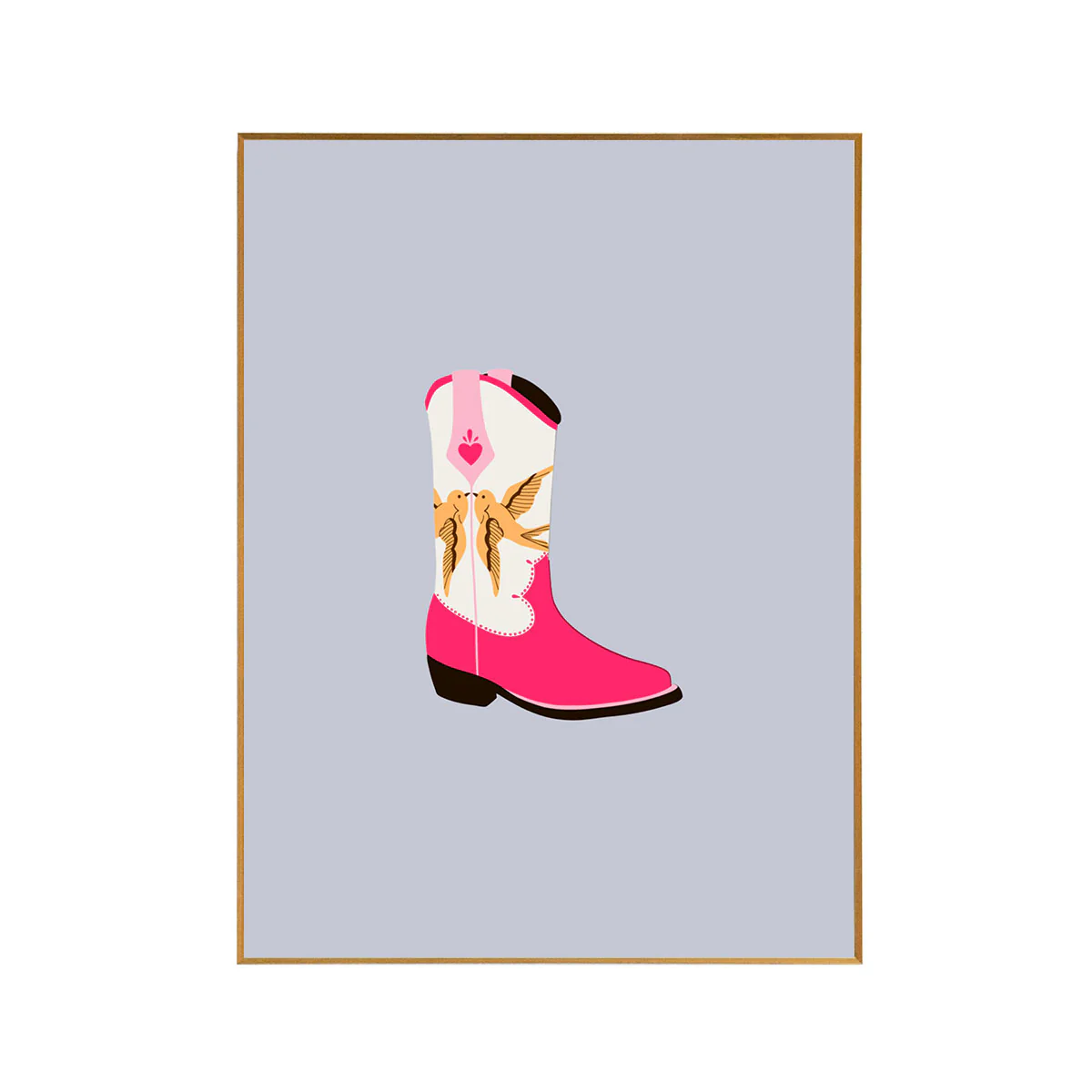 Framed Cowboy Boot Print - Lilac