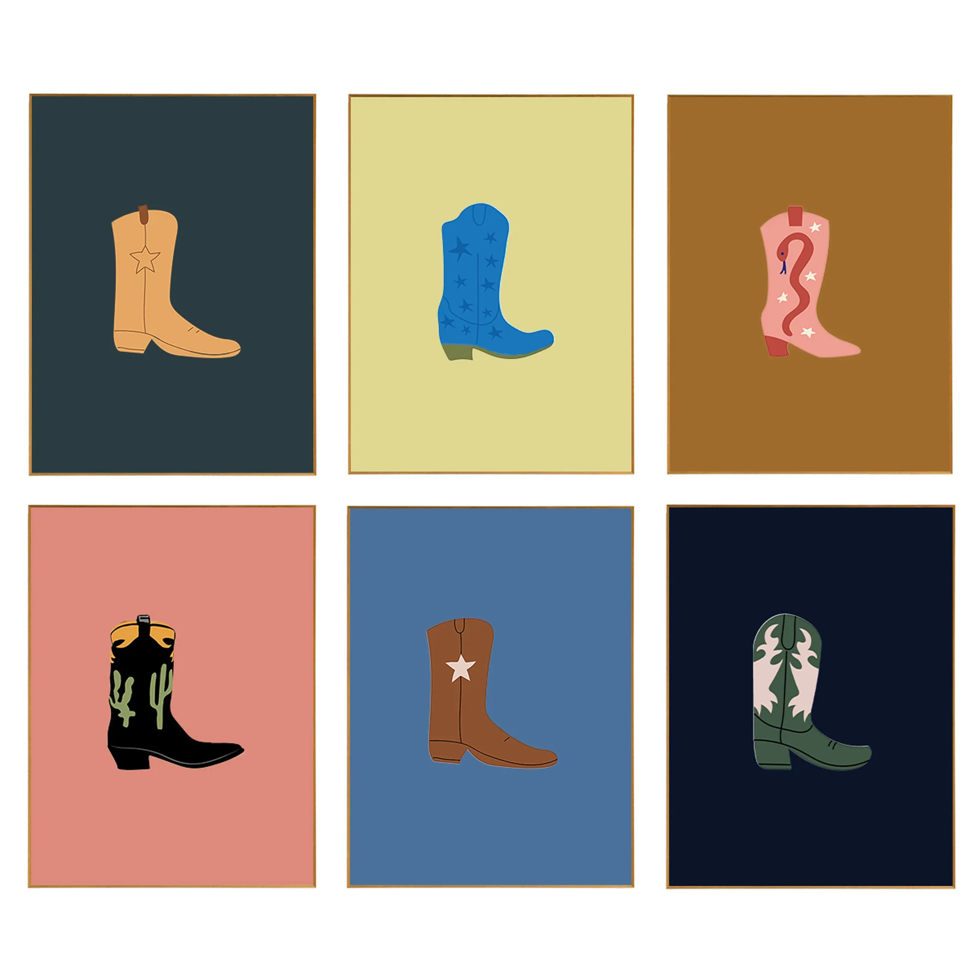 Framed Cowboy Boot Print- Set of 6
