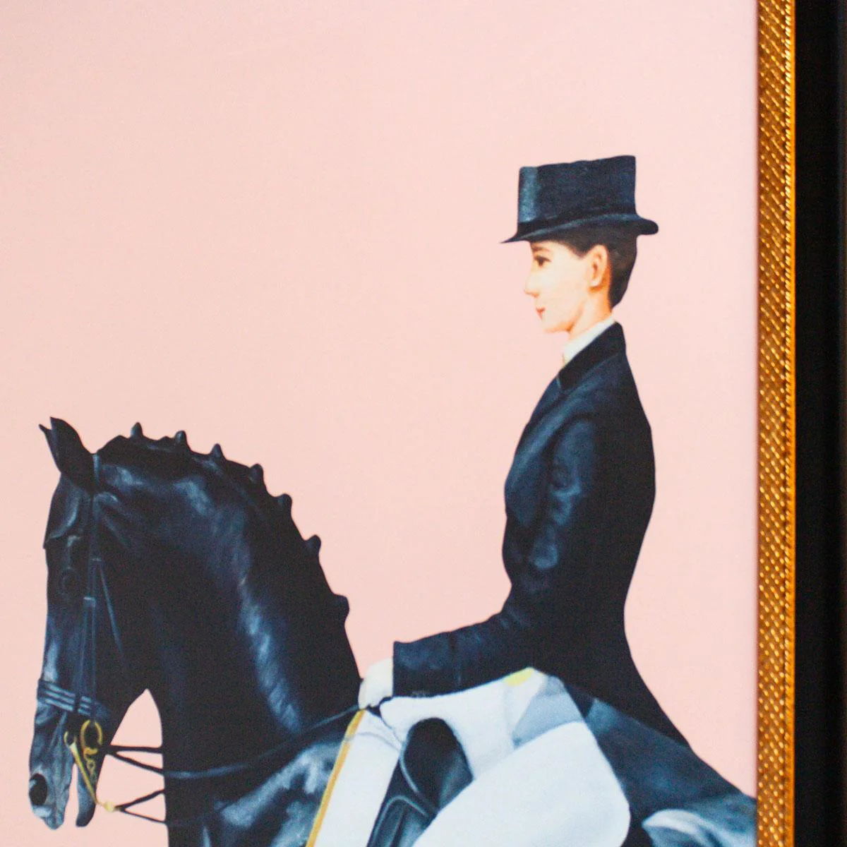 Framed Equestrian Artwork on Silk Cloth - Blush - Image 3