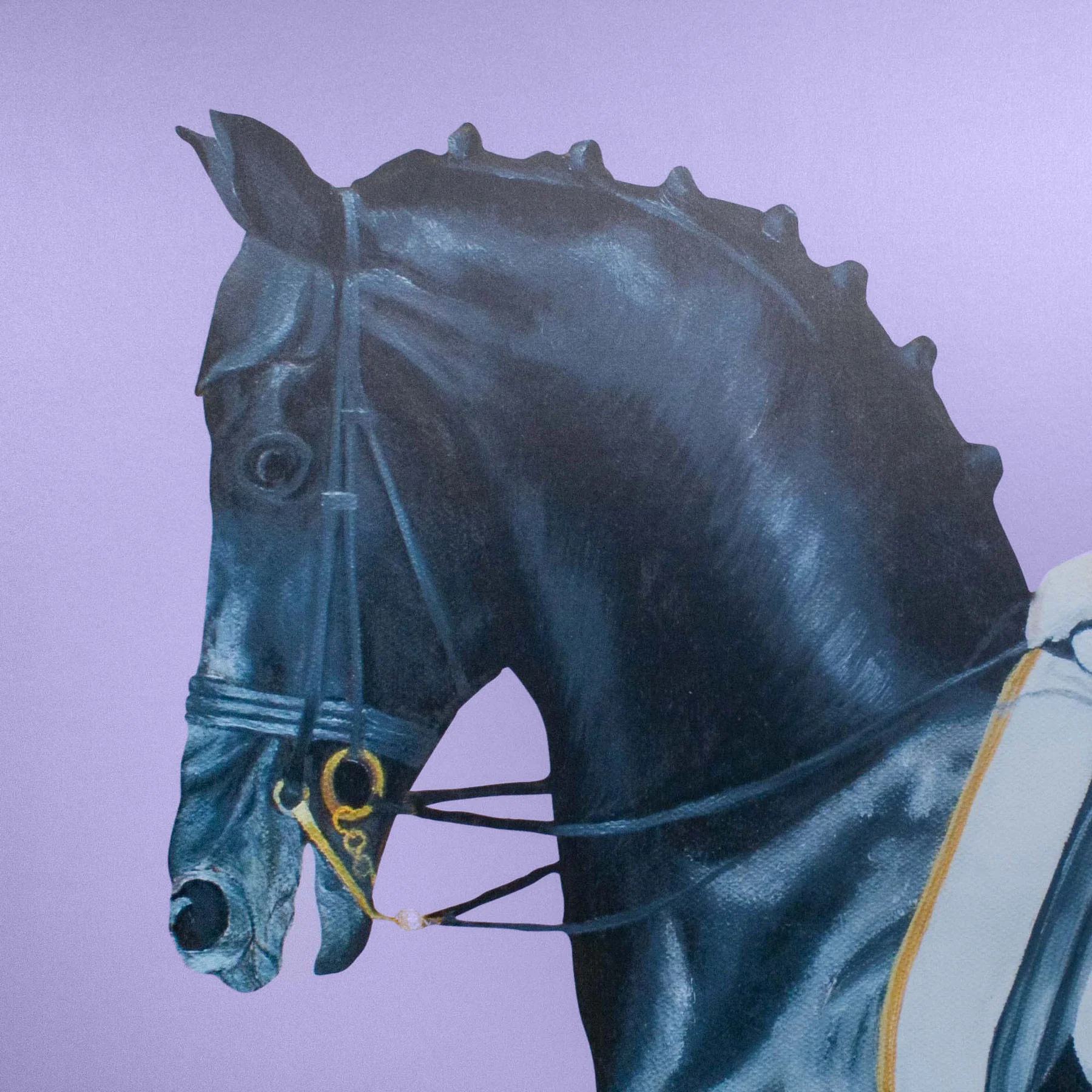 Framed Equestrian Artwork on Silk Cloth - Lavender - Image 3