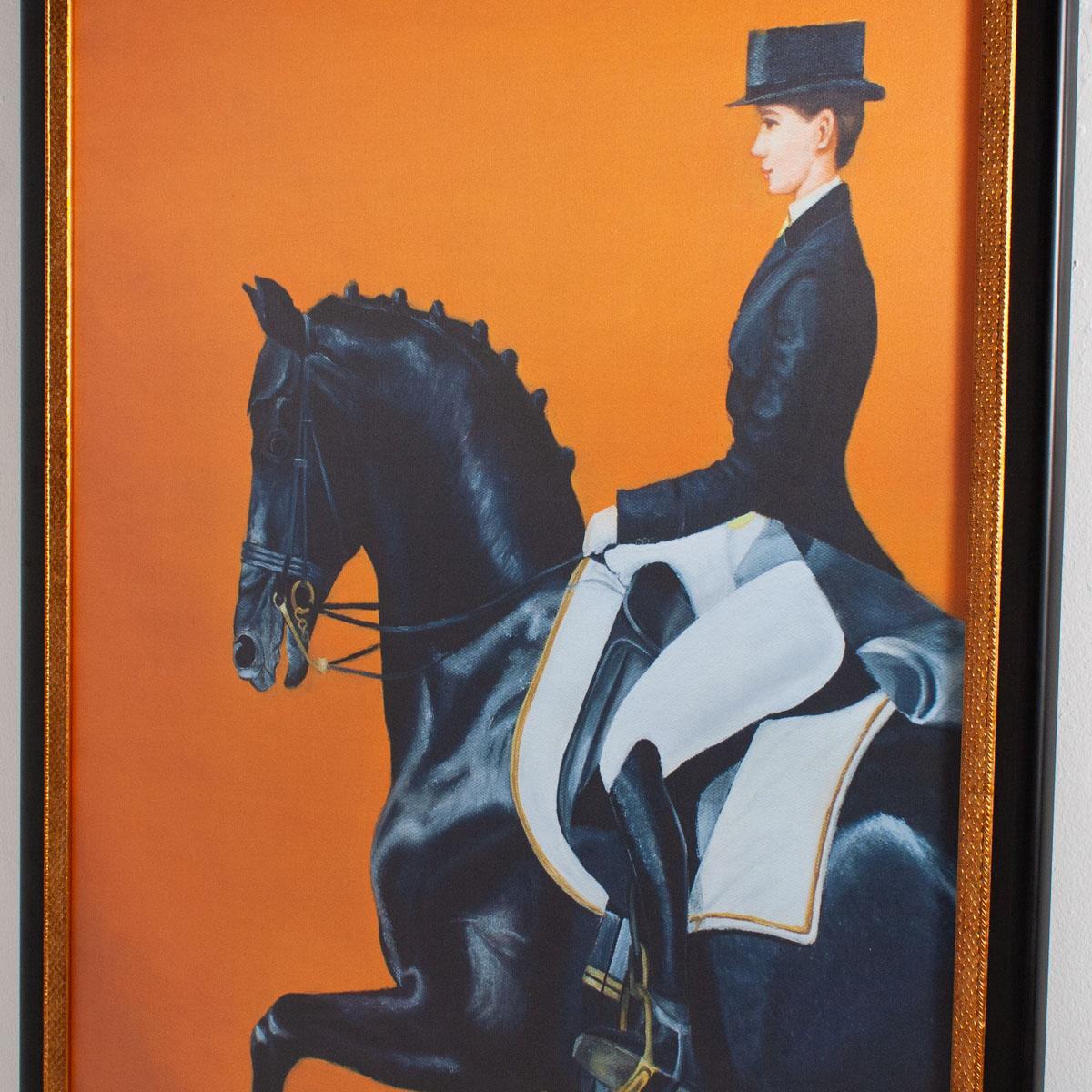 Framed Equestrian Artwork on Silk Cloth - Orange - Image 4