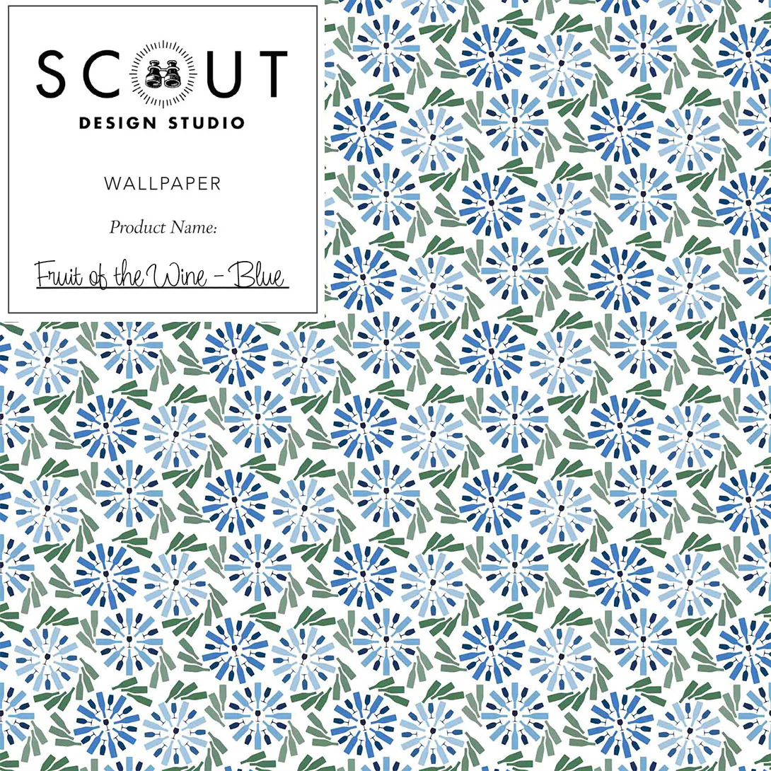 Fruit of the Wine Wallpaper in Blue Sample