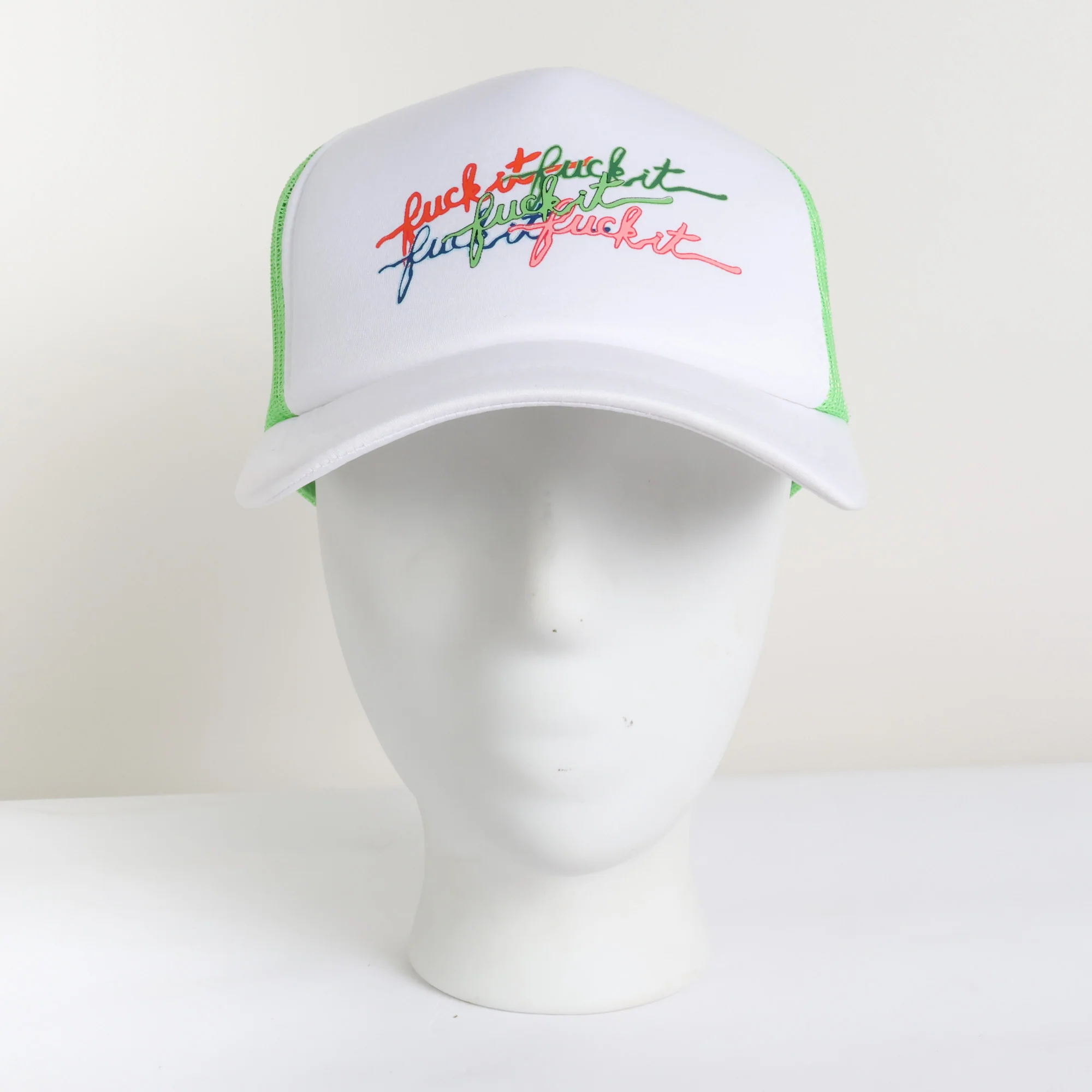 Fuck It Trucker Hat - White & Neon Green - Image 3