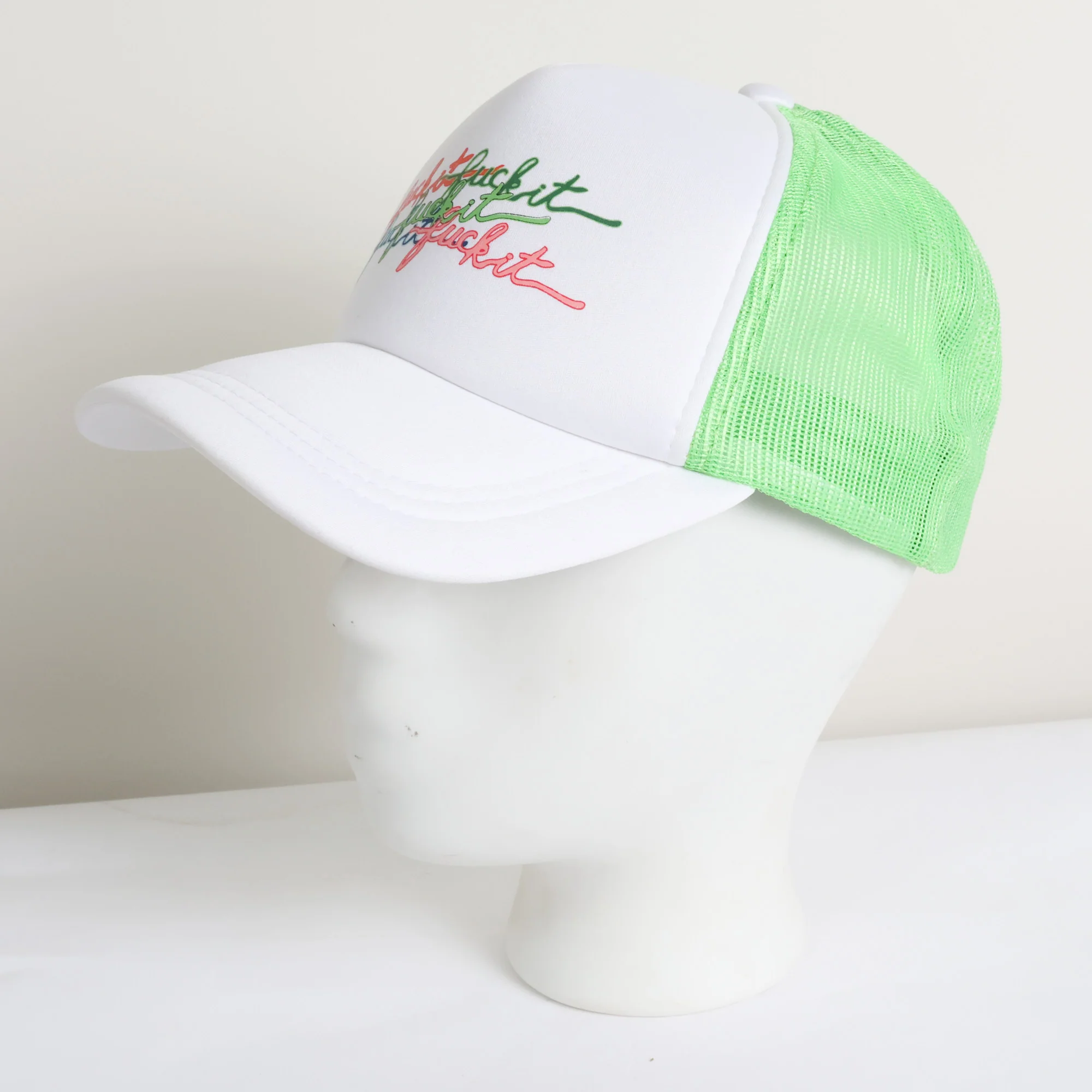 Fuck It Trucker Hat - White & Neon Green - Image 4