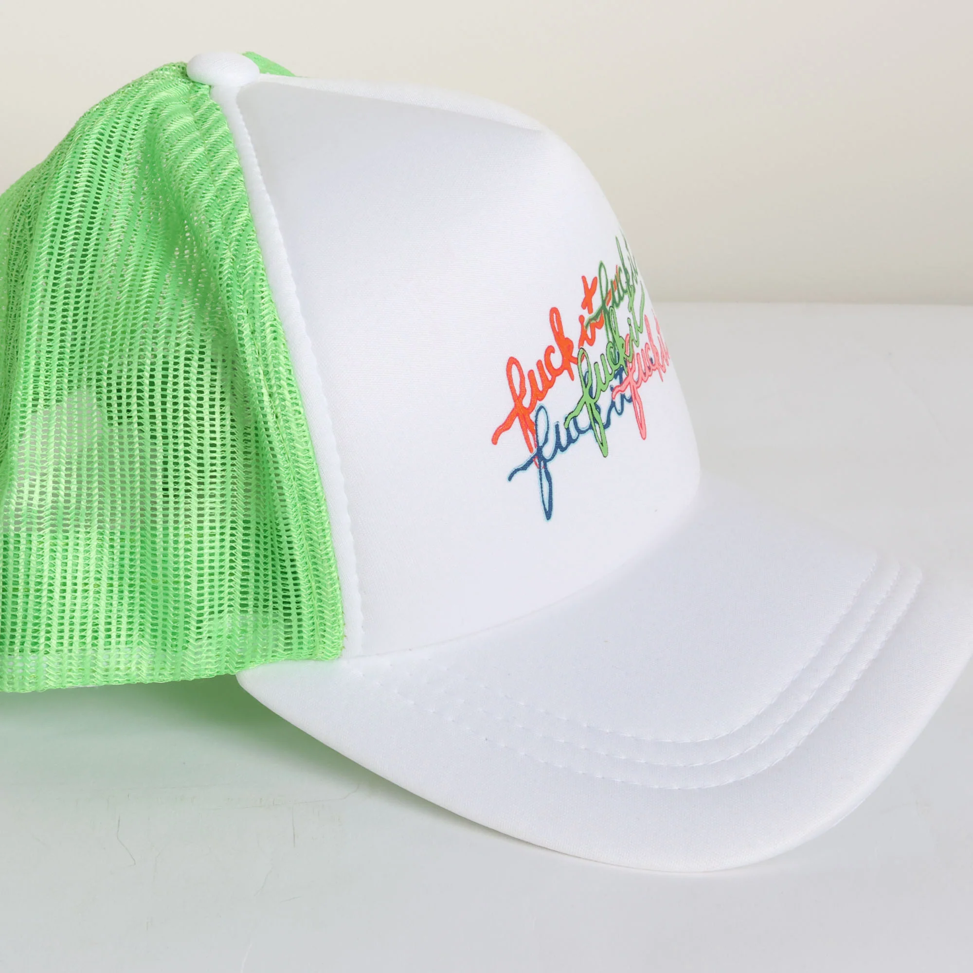 Fuck It Trucker Hat - White & Neon Green - Image 6