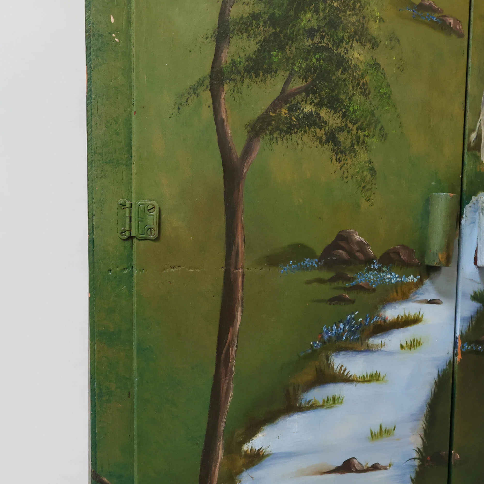 Rustic Armoire with Hand Painted Pastoral Scene - Image 12