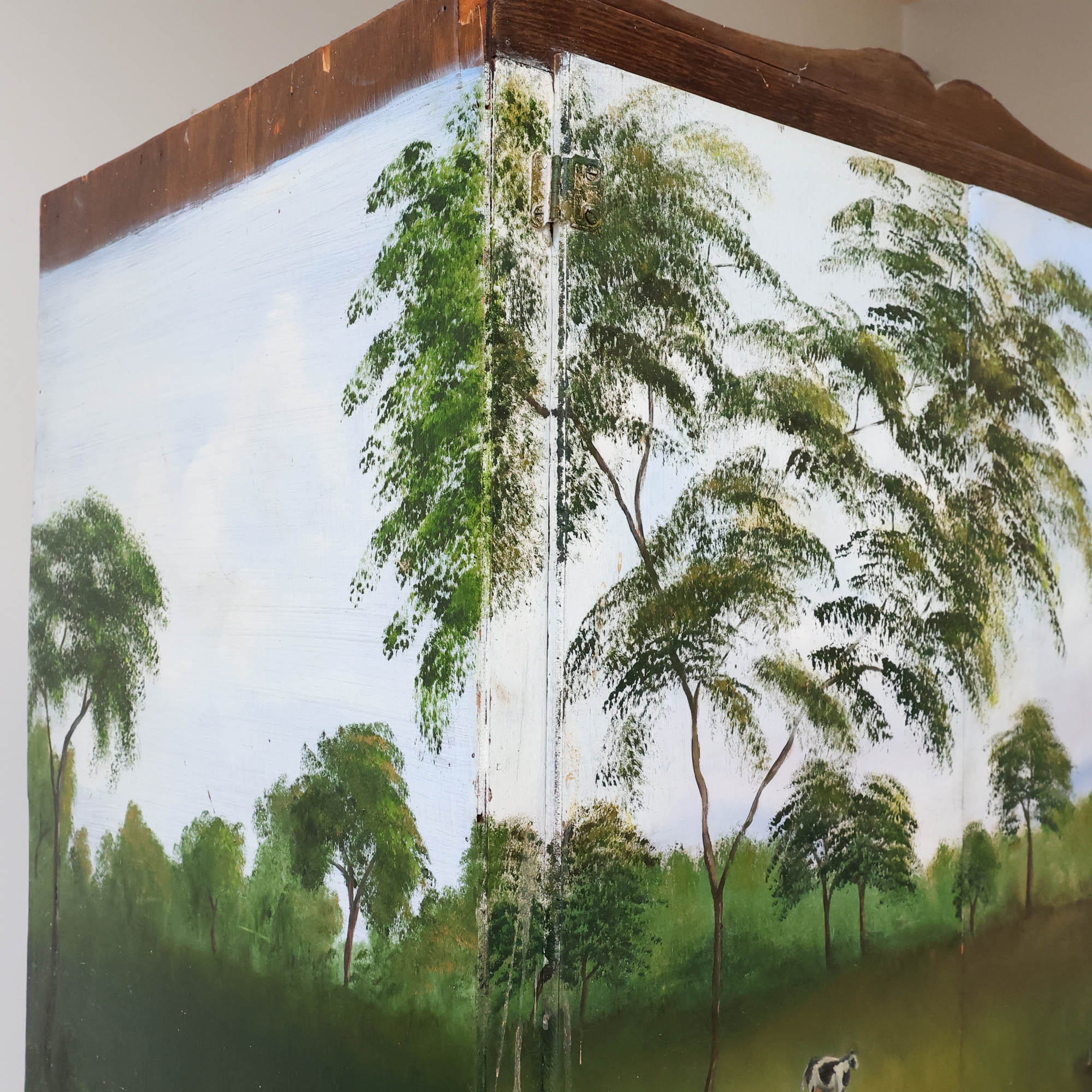 Rustic Armoire with Hand Painted Pastoral Scene - Image 2