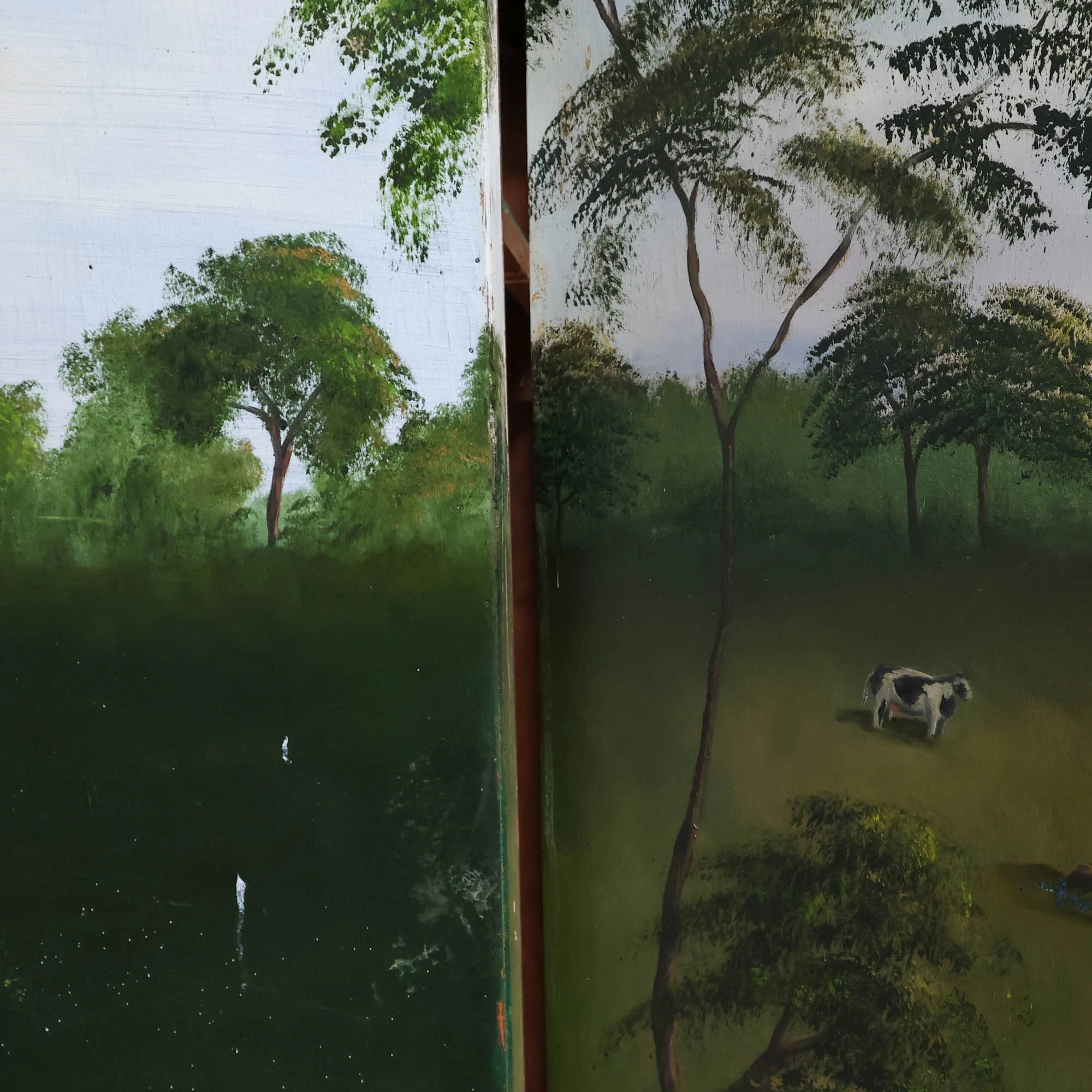 Rustic Armoire with Hand Painted Pastoral Scene - Image 4