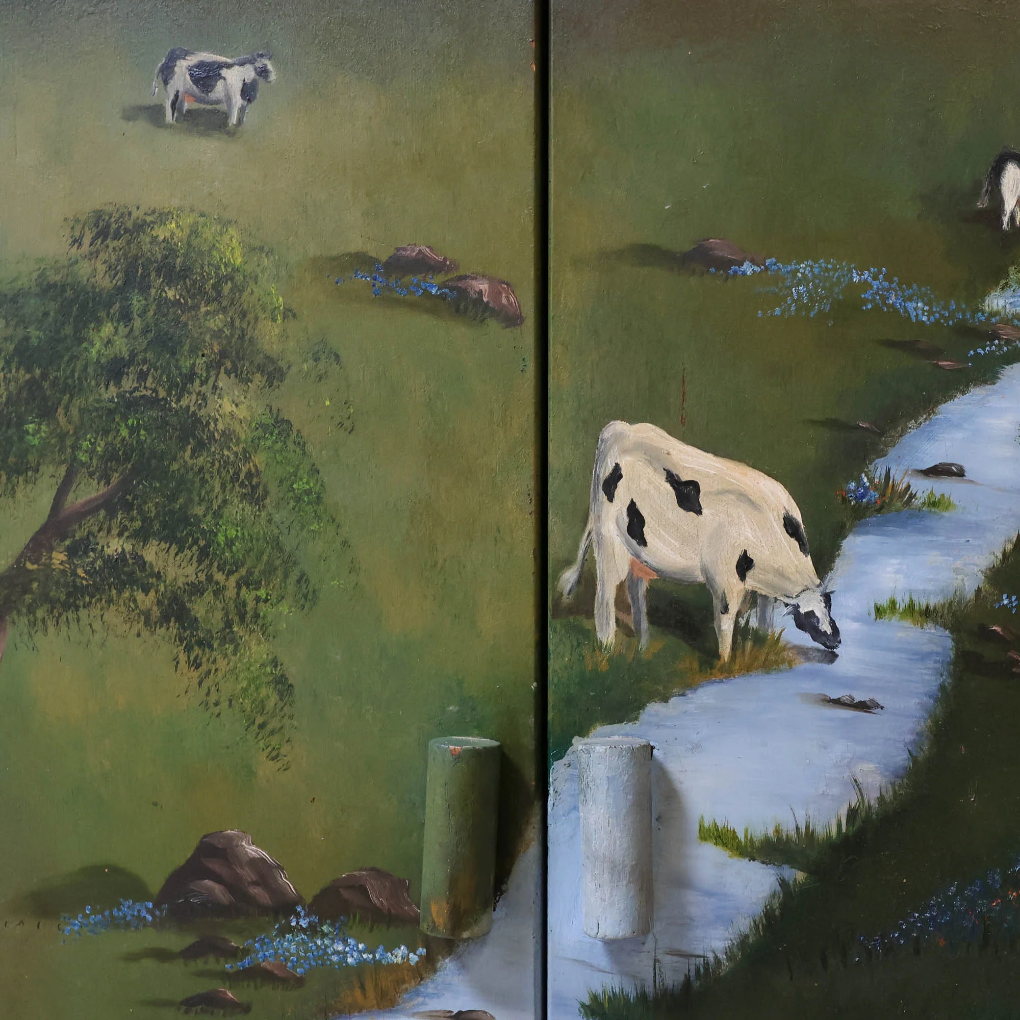Rustic Armoire with Hand Painted Pastoral Scene - Image 5