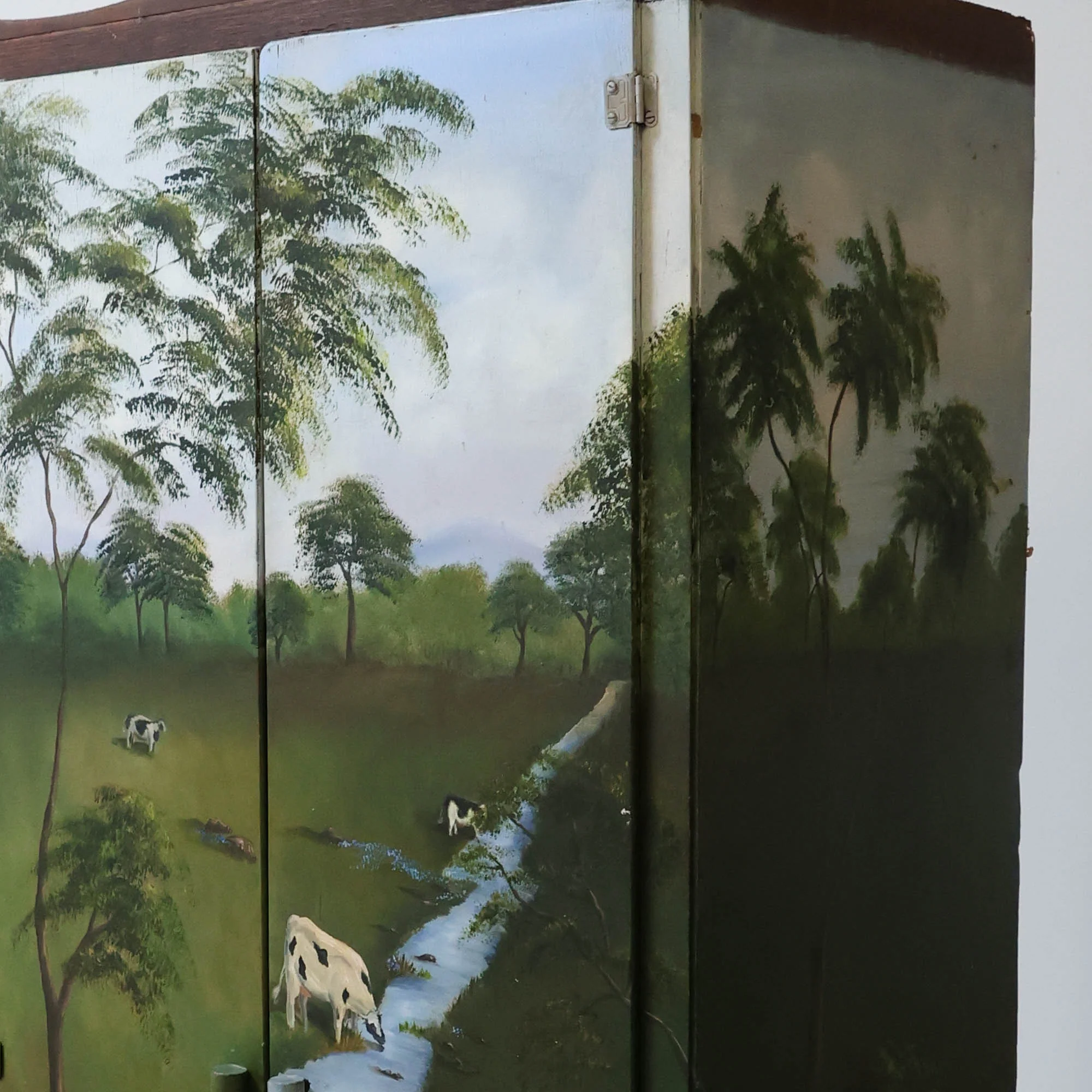 Rustic Armoire with Hand Painted Pastoral Scene - Image 7
