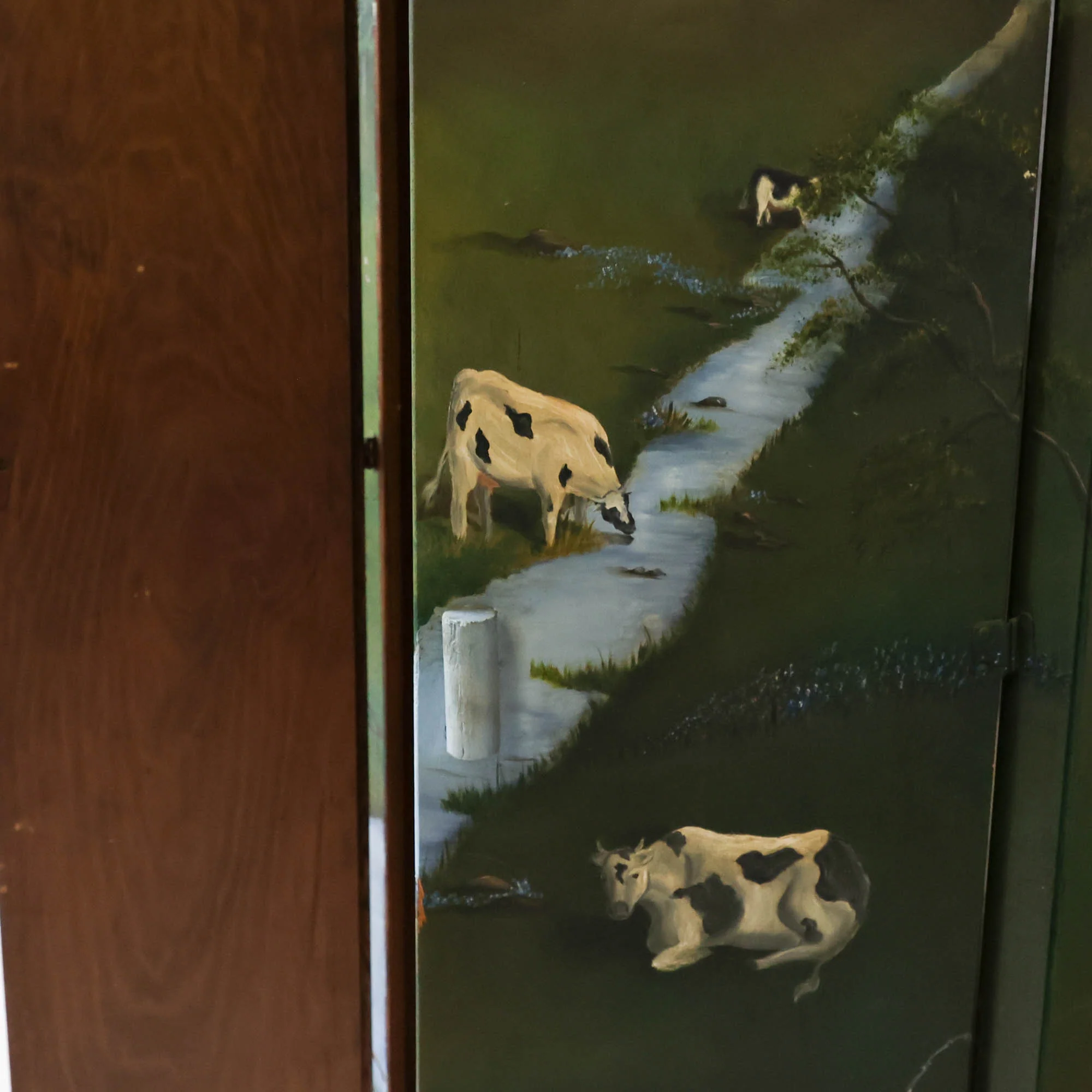 Rustic Armoire with Hand Painted Pastoral Scene - Image 8