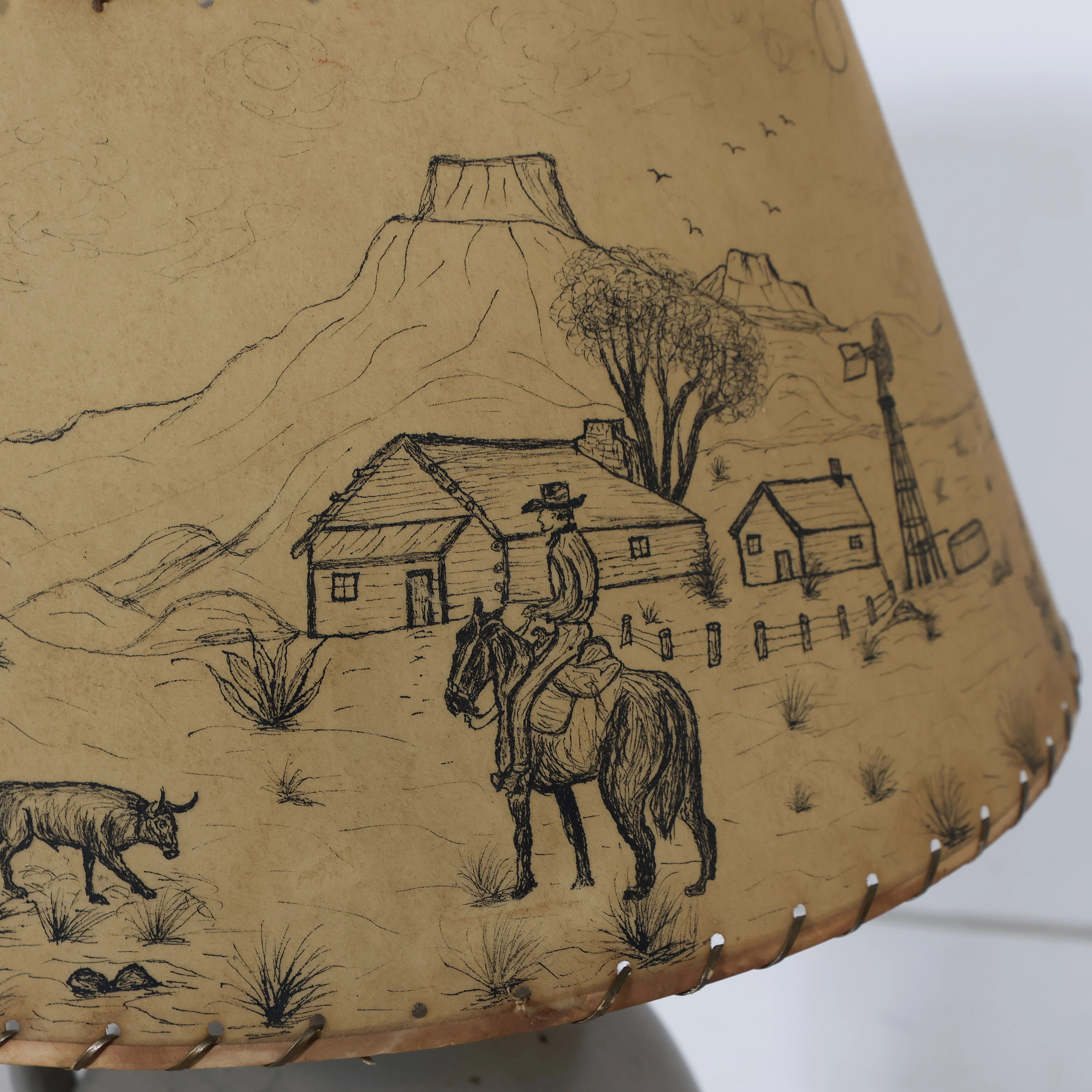 Grey Ceramic Lamp Base with Handpainted Western Shade - Image 3