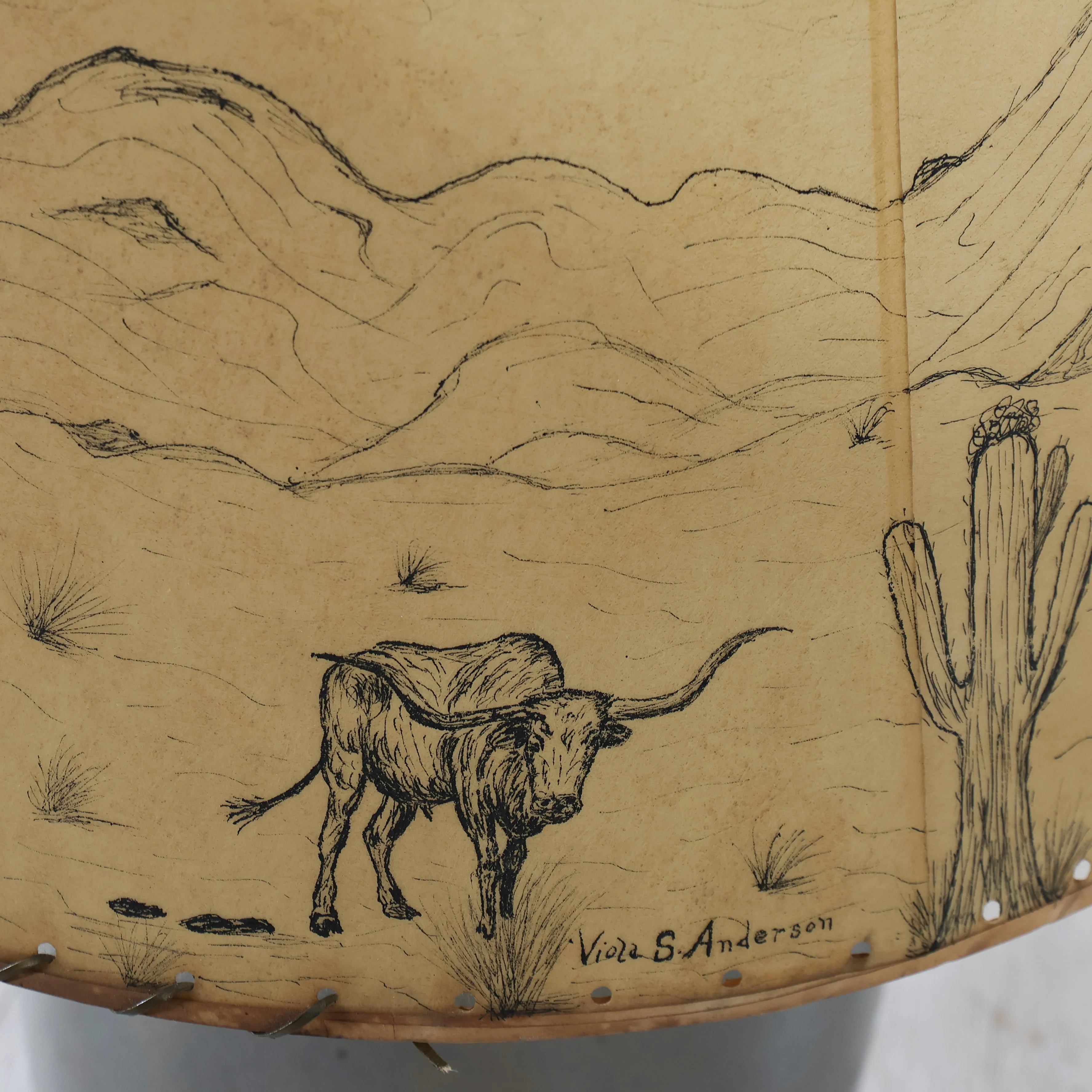 Grey Ceramic Lamp Base with Handpainted Western Shade - Image 6