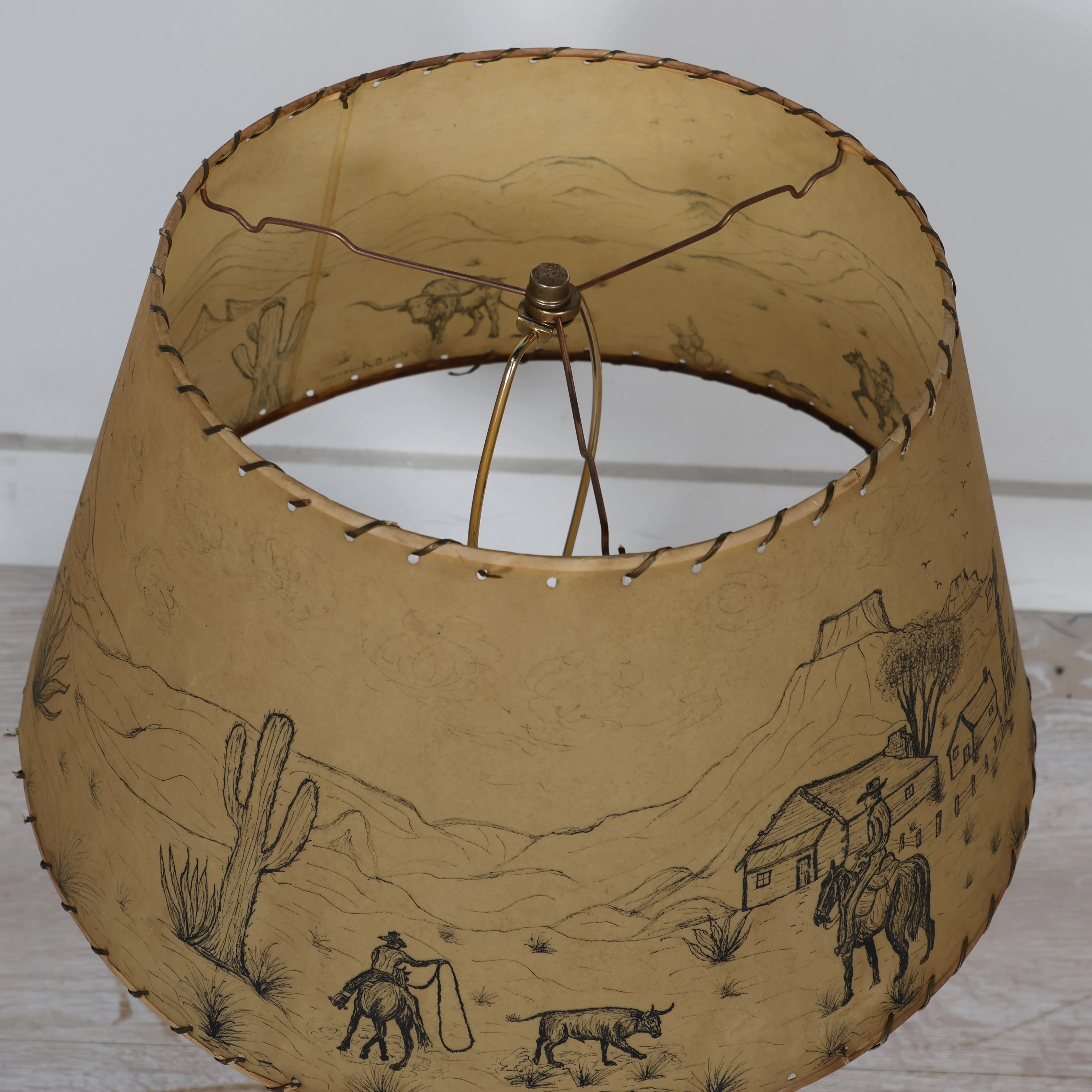 Grey Ceramic Lamp Base with Handpainted Western Shade - Image 8