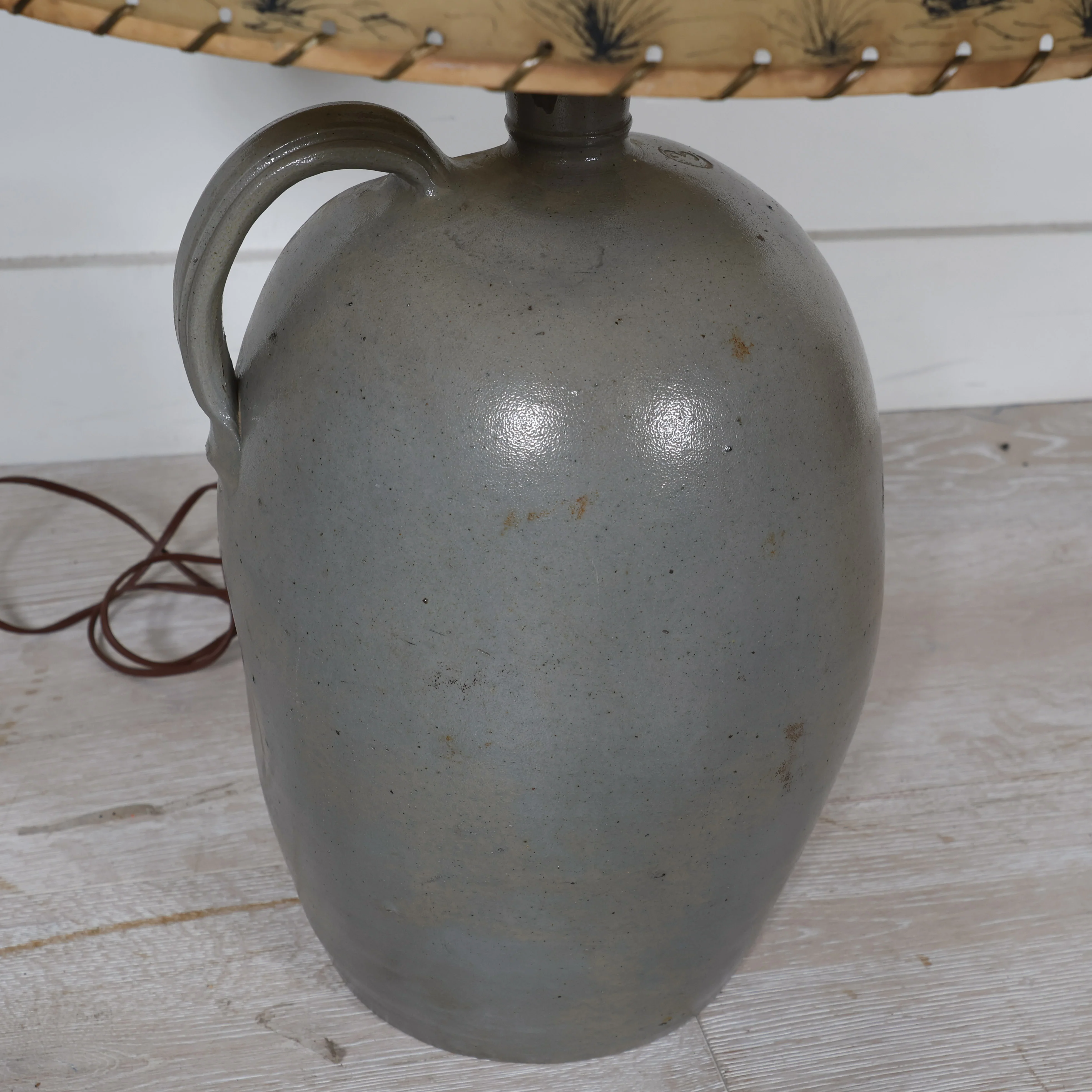 Grey Ceramic Lamp Base with Handpainted Western Shade - Image 9