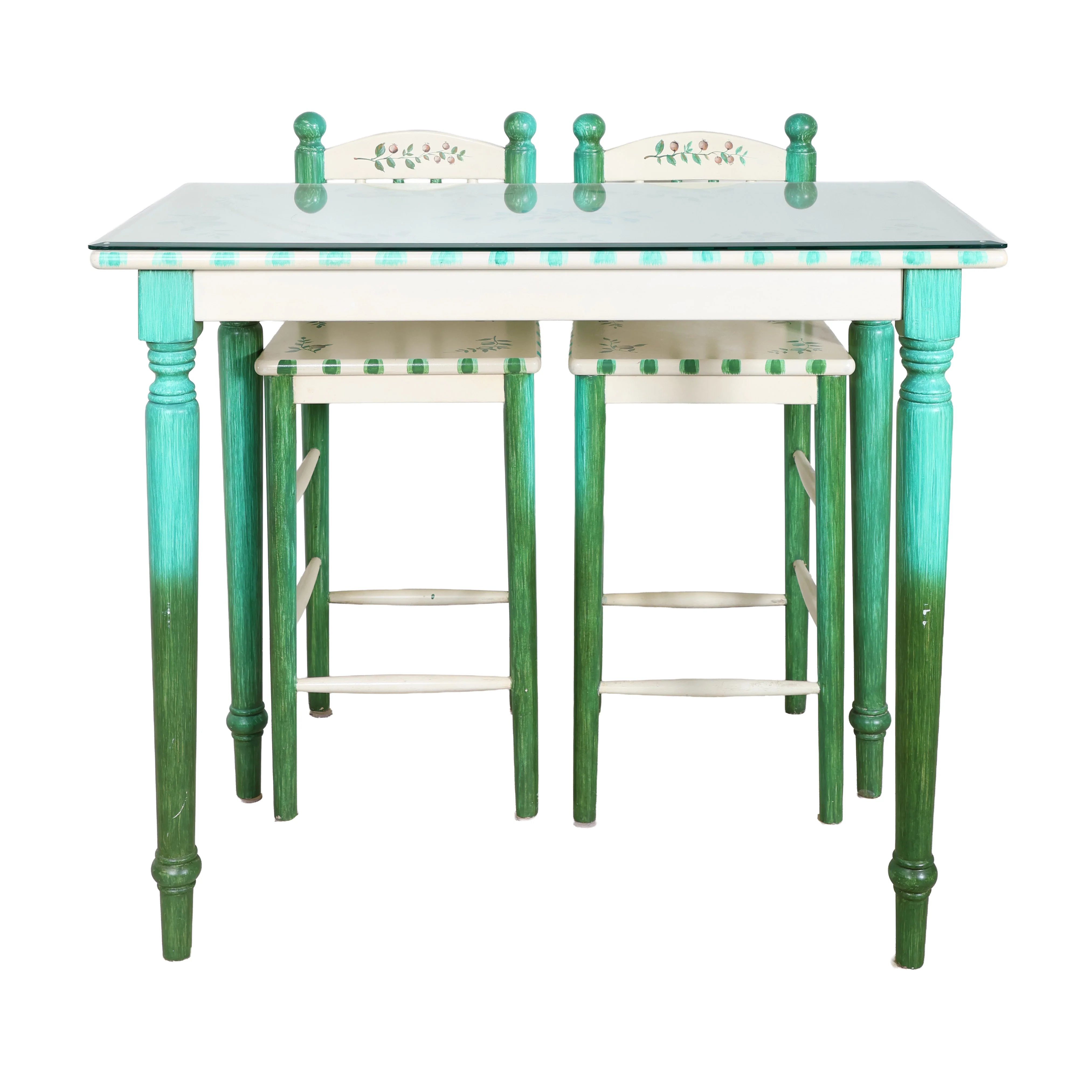 Hand Painted Green Bar Top & Stool Set