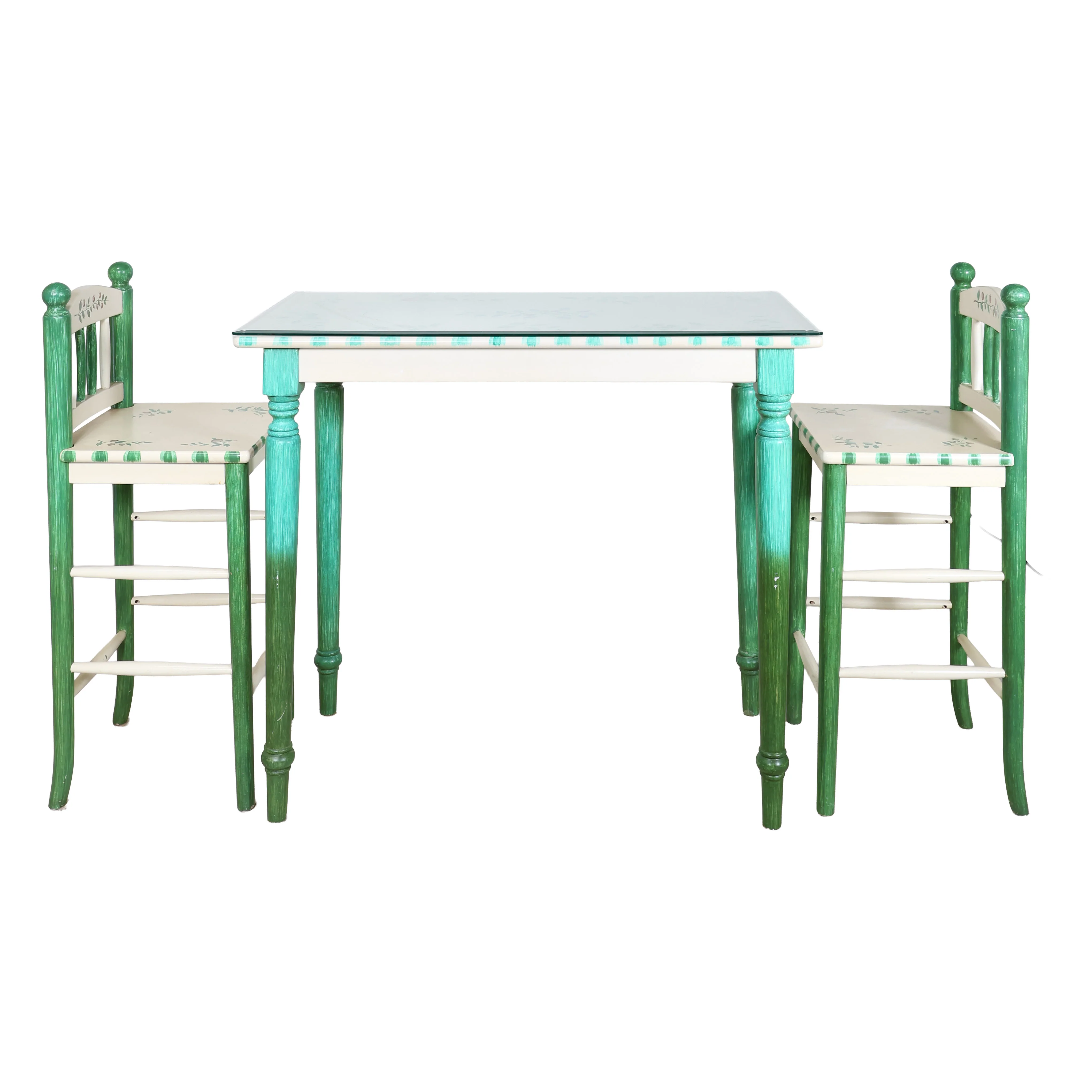 Hand Painted Green Bar Top & Stool Set - Image 2