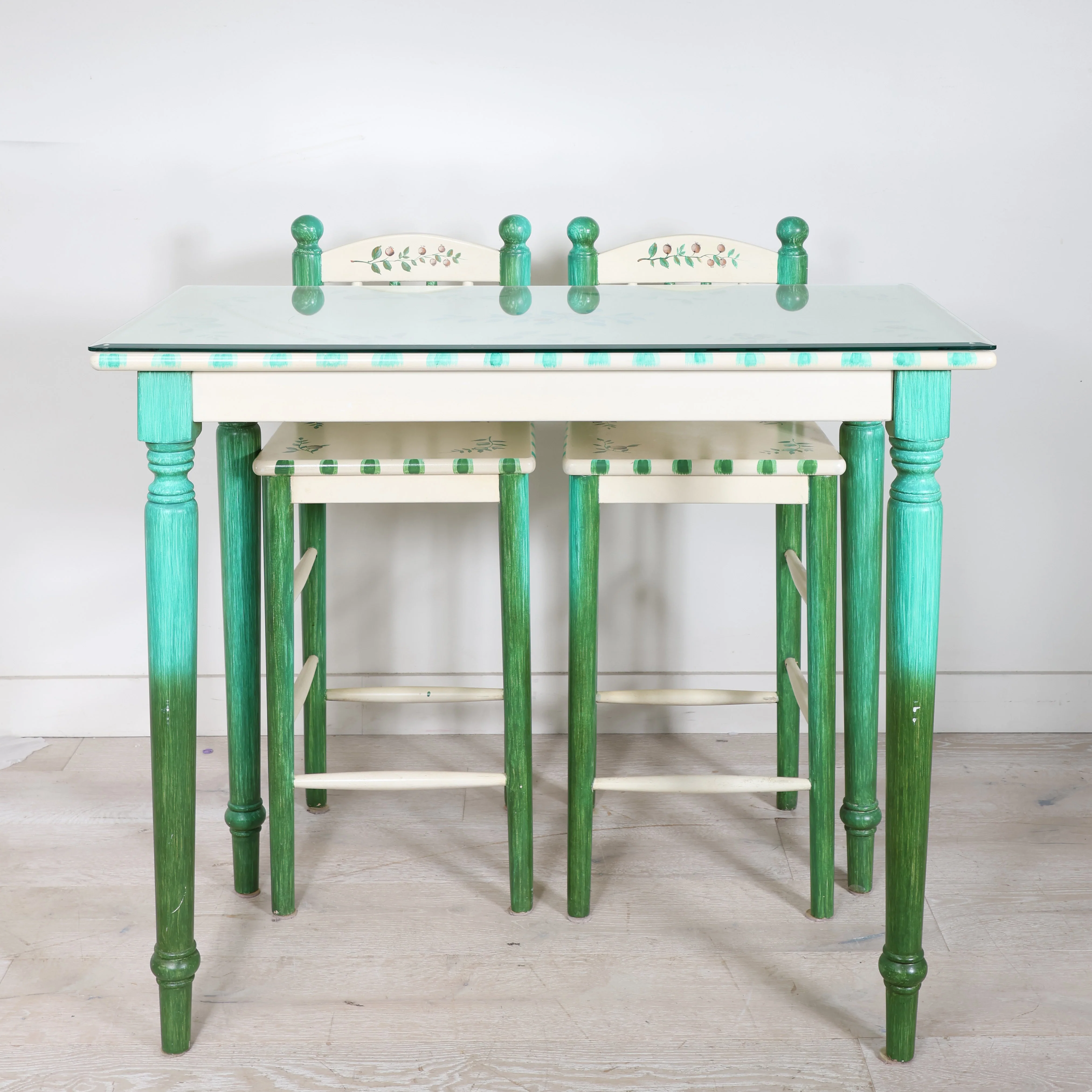 Hand Painted Green Bar Top & Stool Set - Image 3