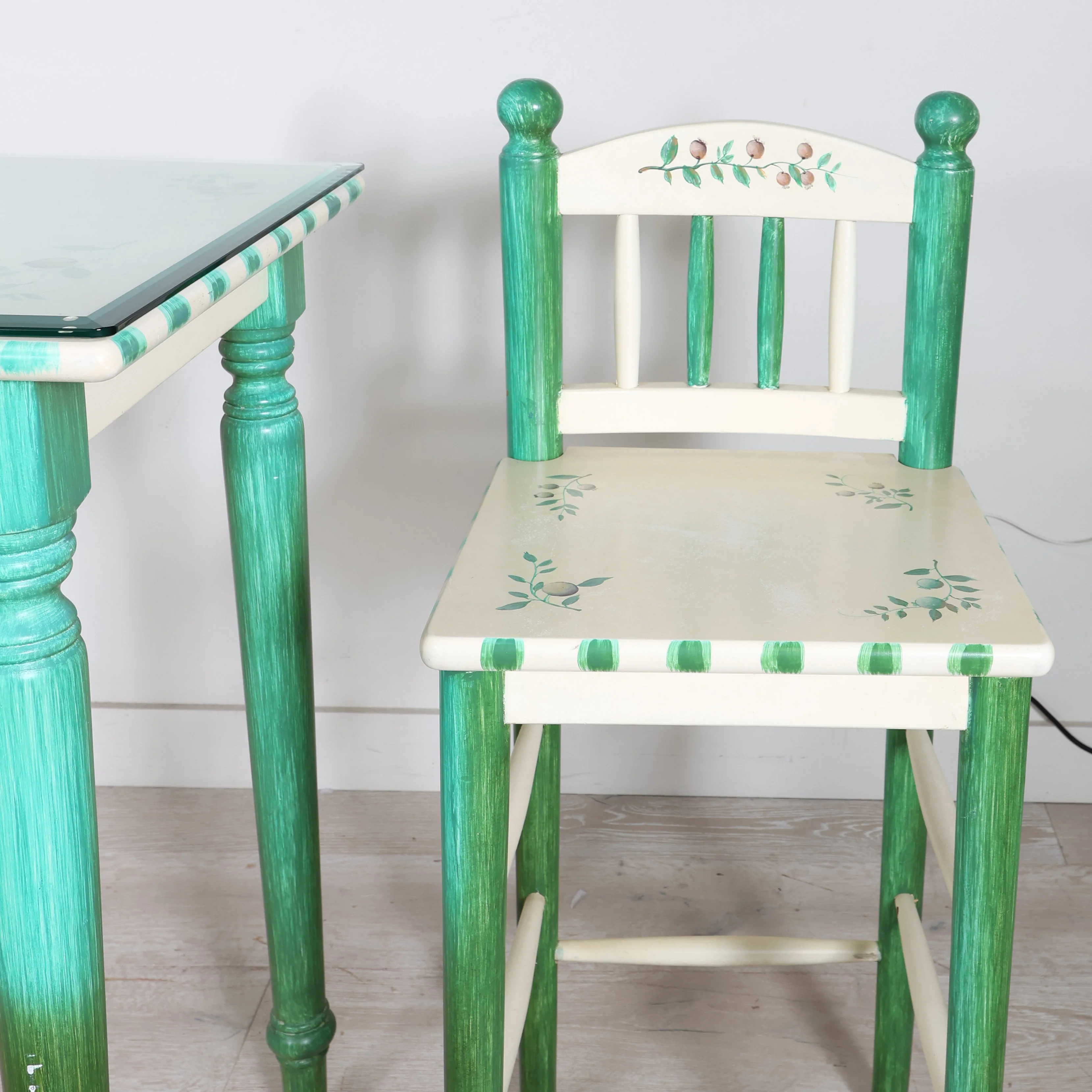 Hand Painted Green Bar Top & Stool Set - Image 4
