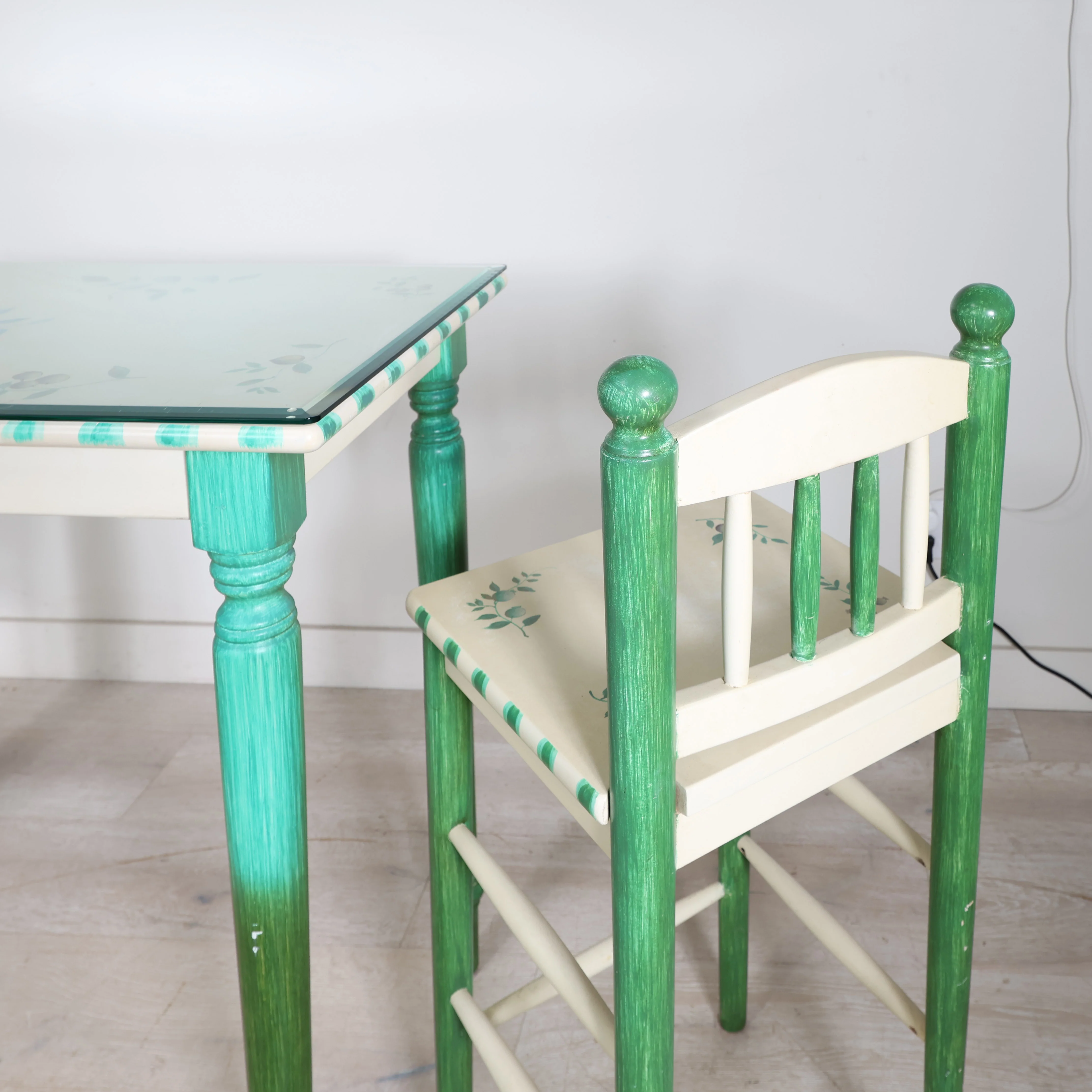 Hand Painted Green Bar Top & Stool Set - Image 8
