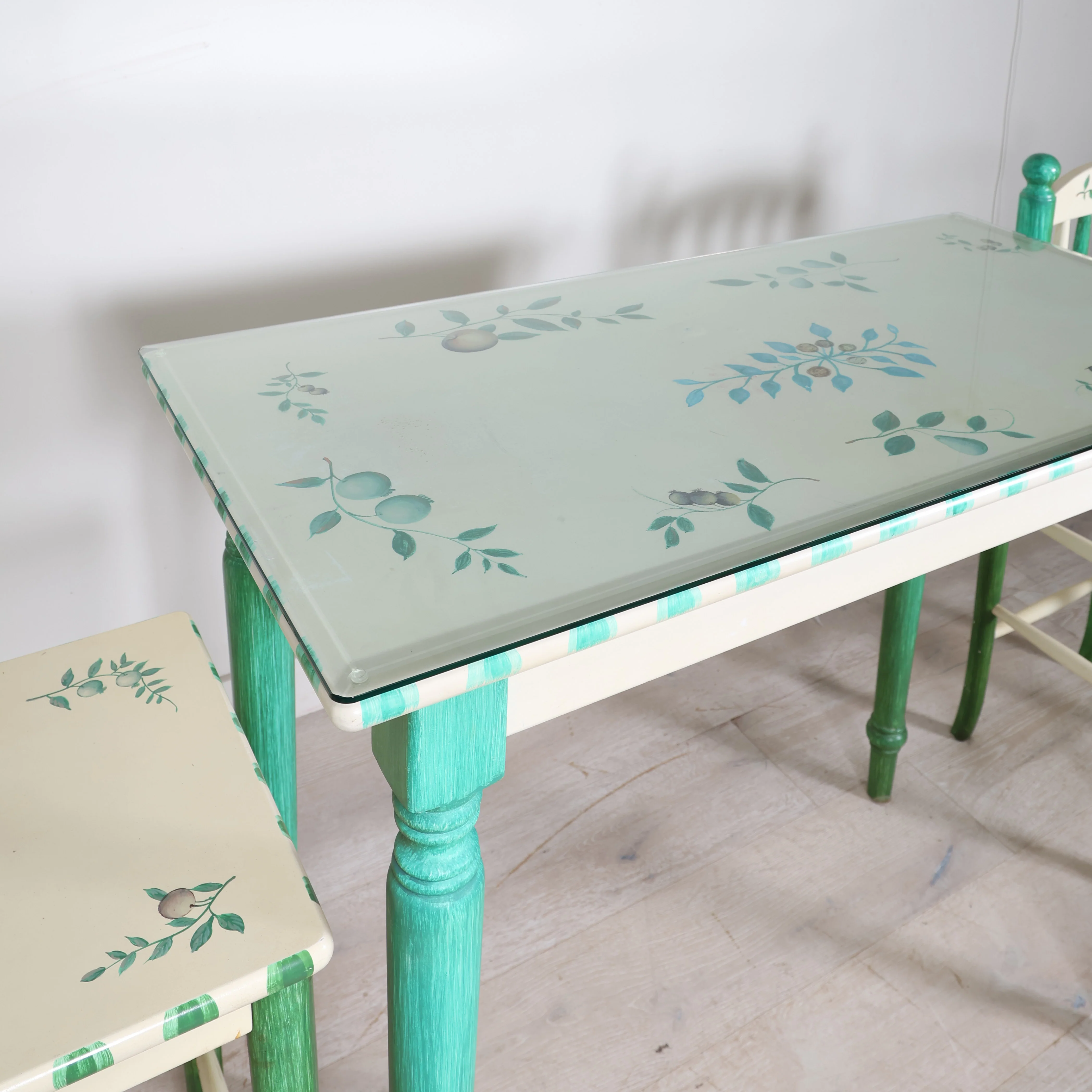 Hand Painted Green Bar Top & Stool Set - Image 9
