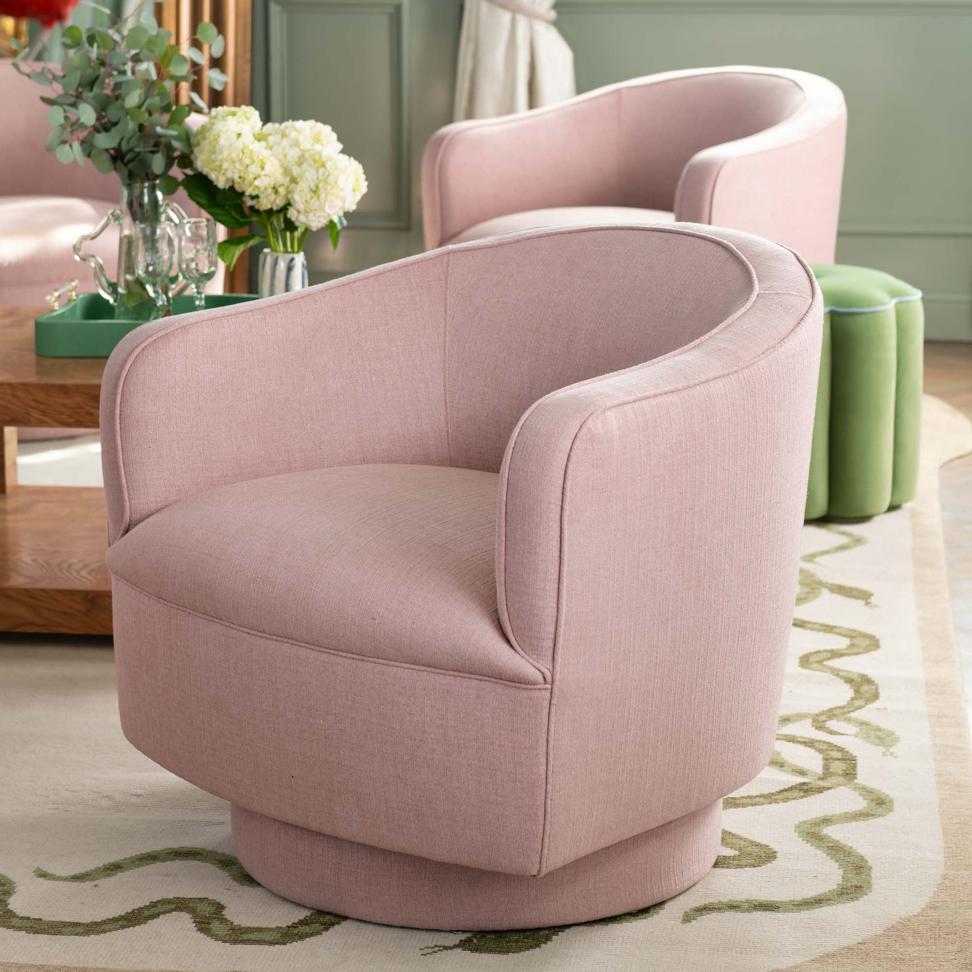 Helene Swivel Chair in Blush Linen - Image 2