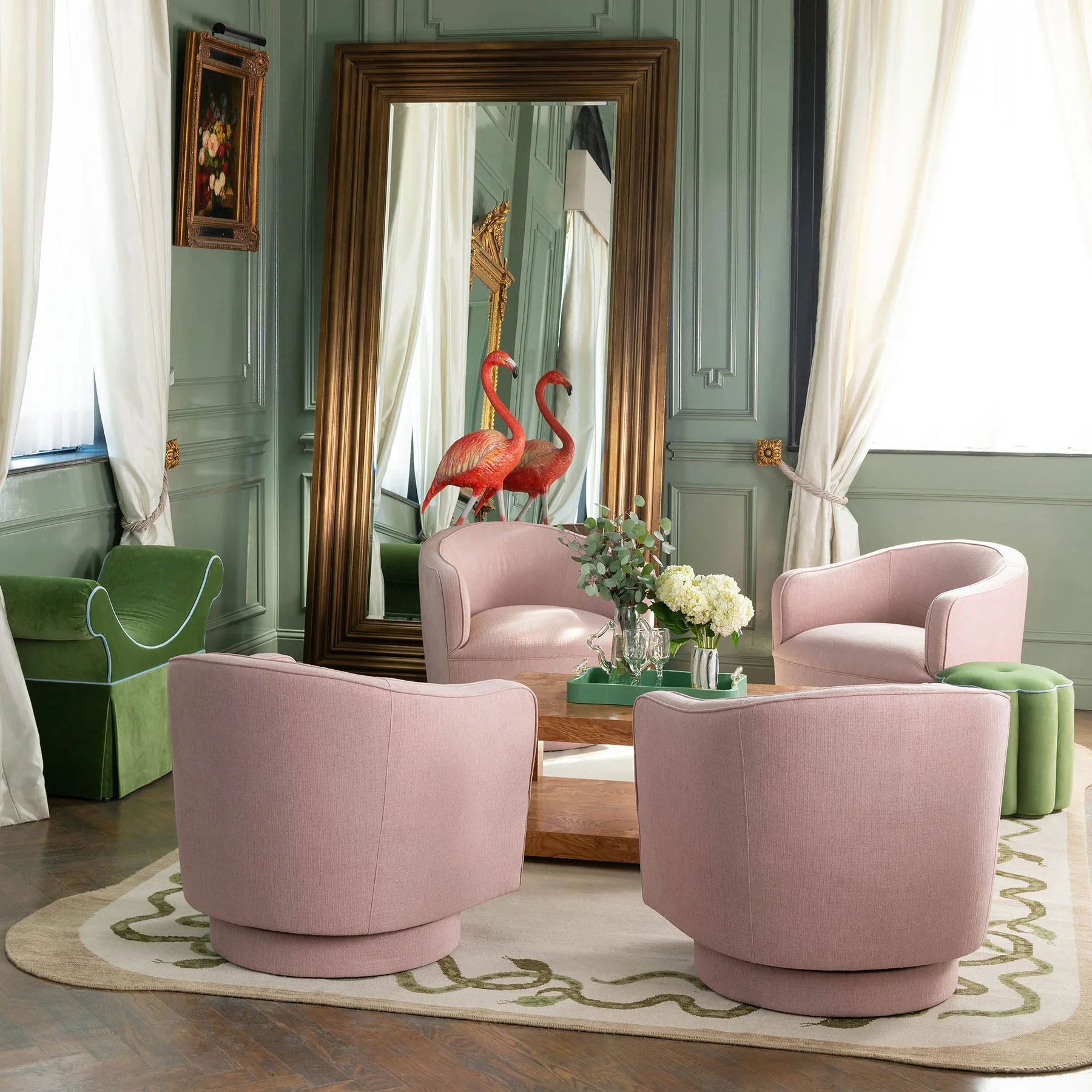 Helene Swivel Chair in Blush Linen - Image 3