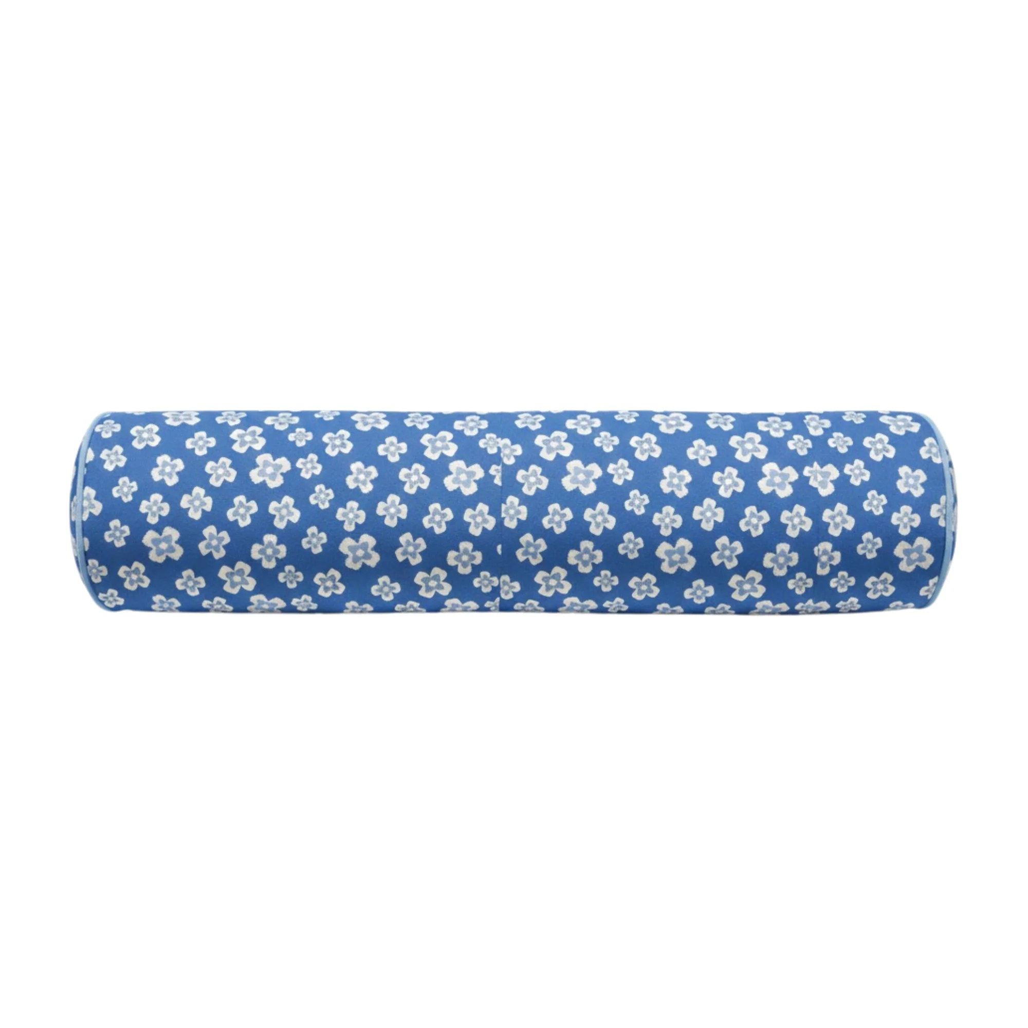 In Stock 24” Bolster Pillow in Blue Floral Fabric