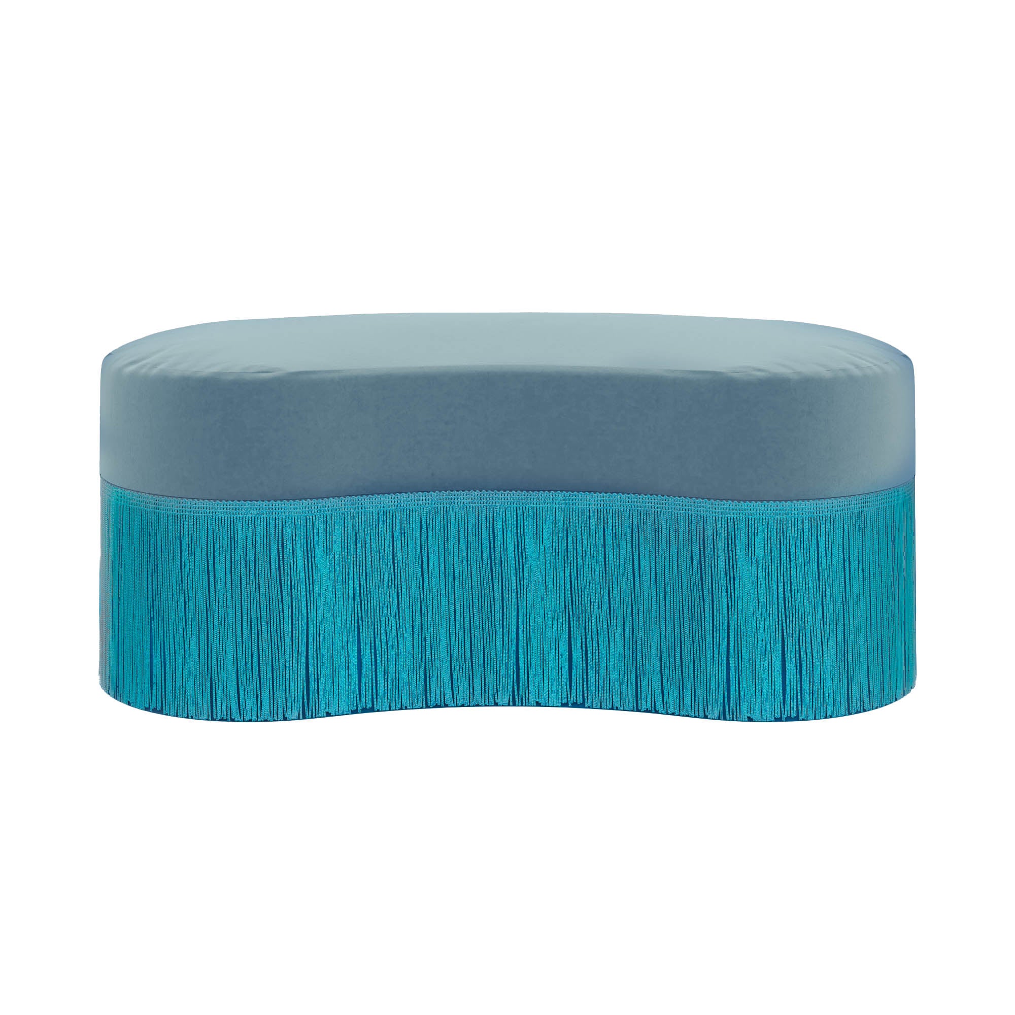 In Stock Amour Bench in Donatella Peacock Velvet + Teal Fringe