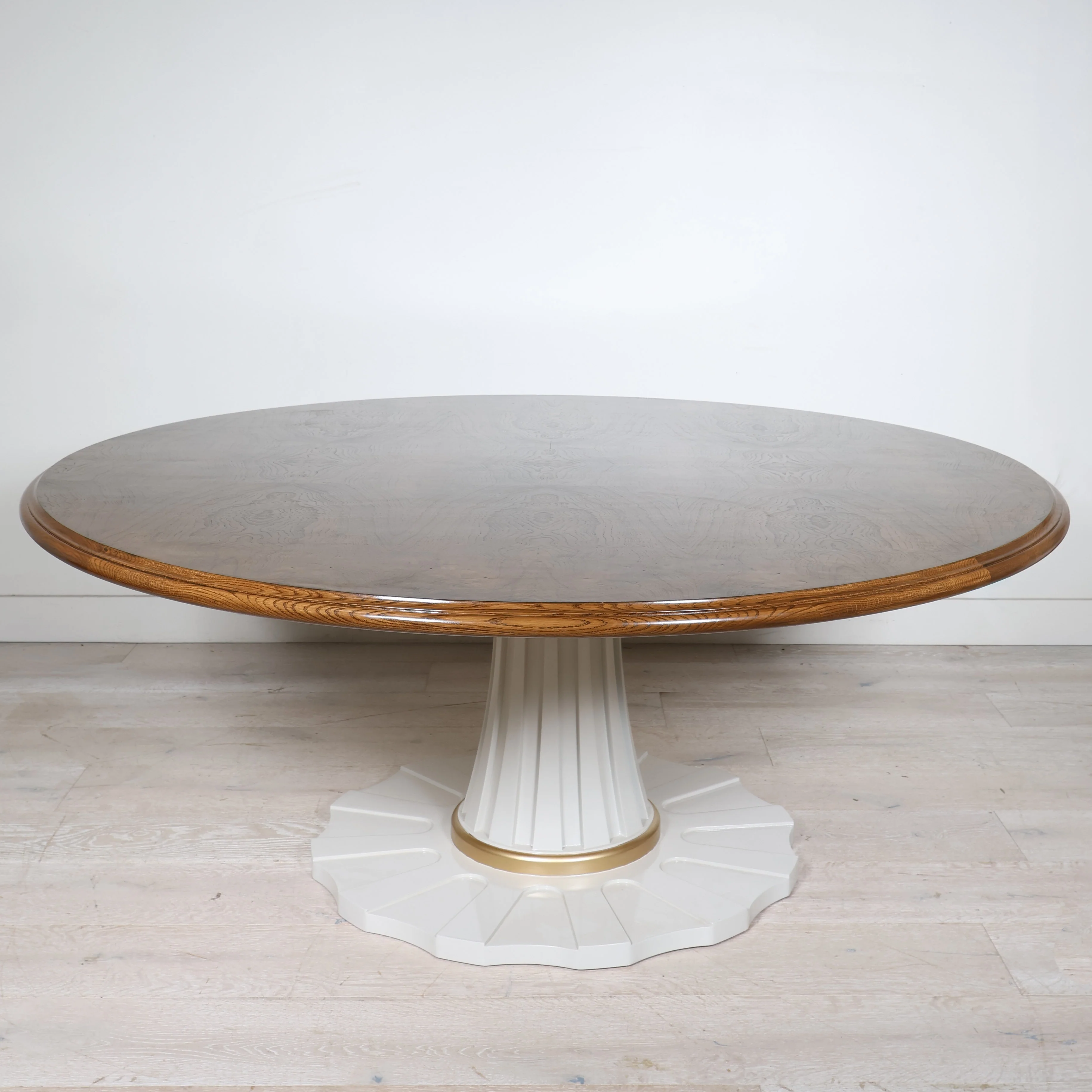 In Stock Bellwether Dining Table with Olive Ash Top and Baby Fawn Lacquer Base - Image 3