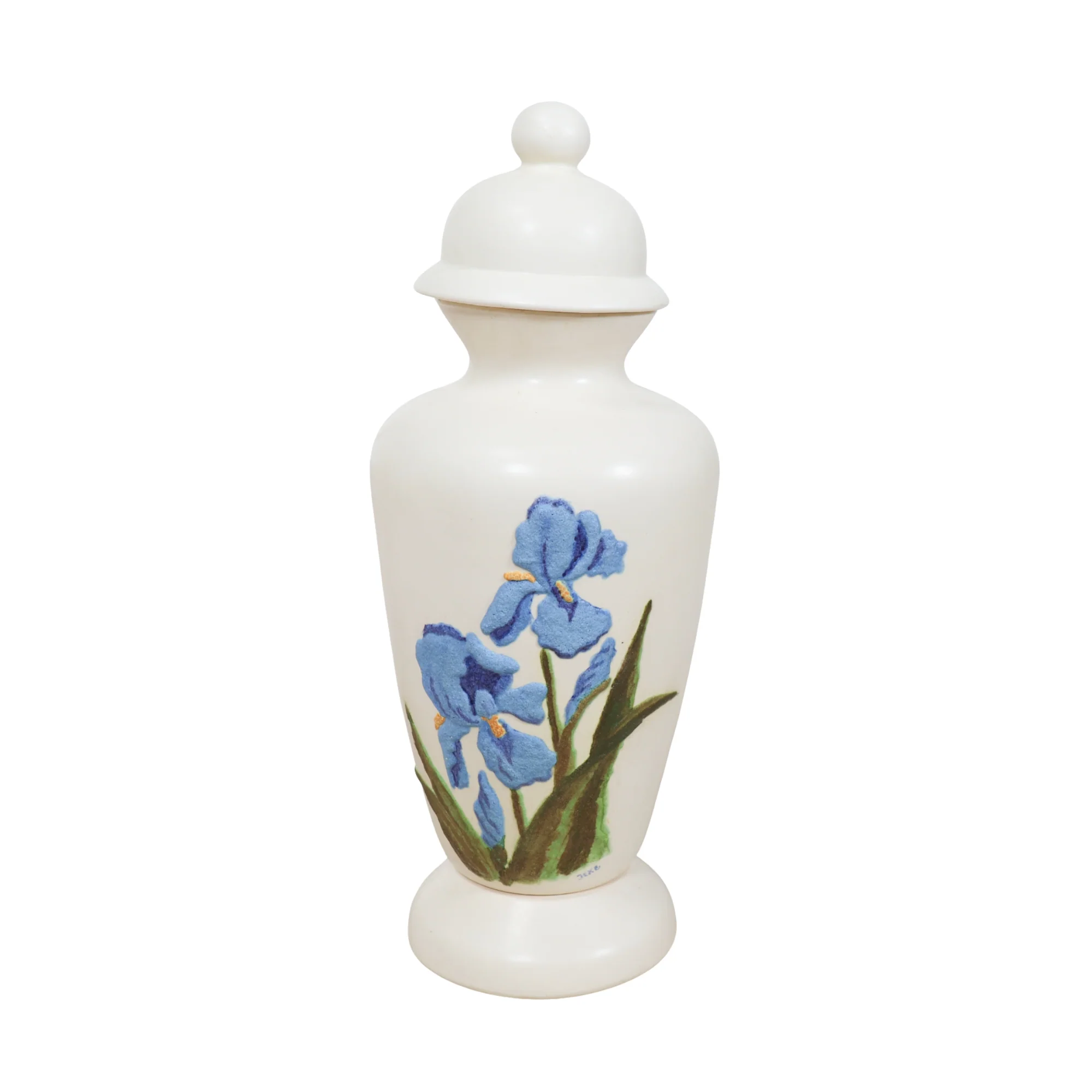 Ivory Ginger Jar with Blue Flower