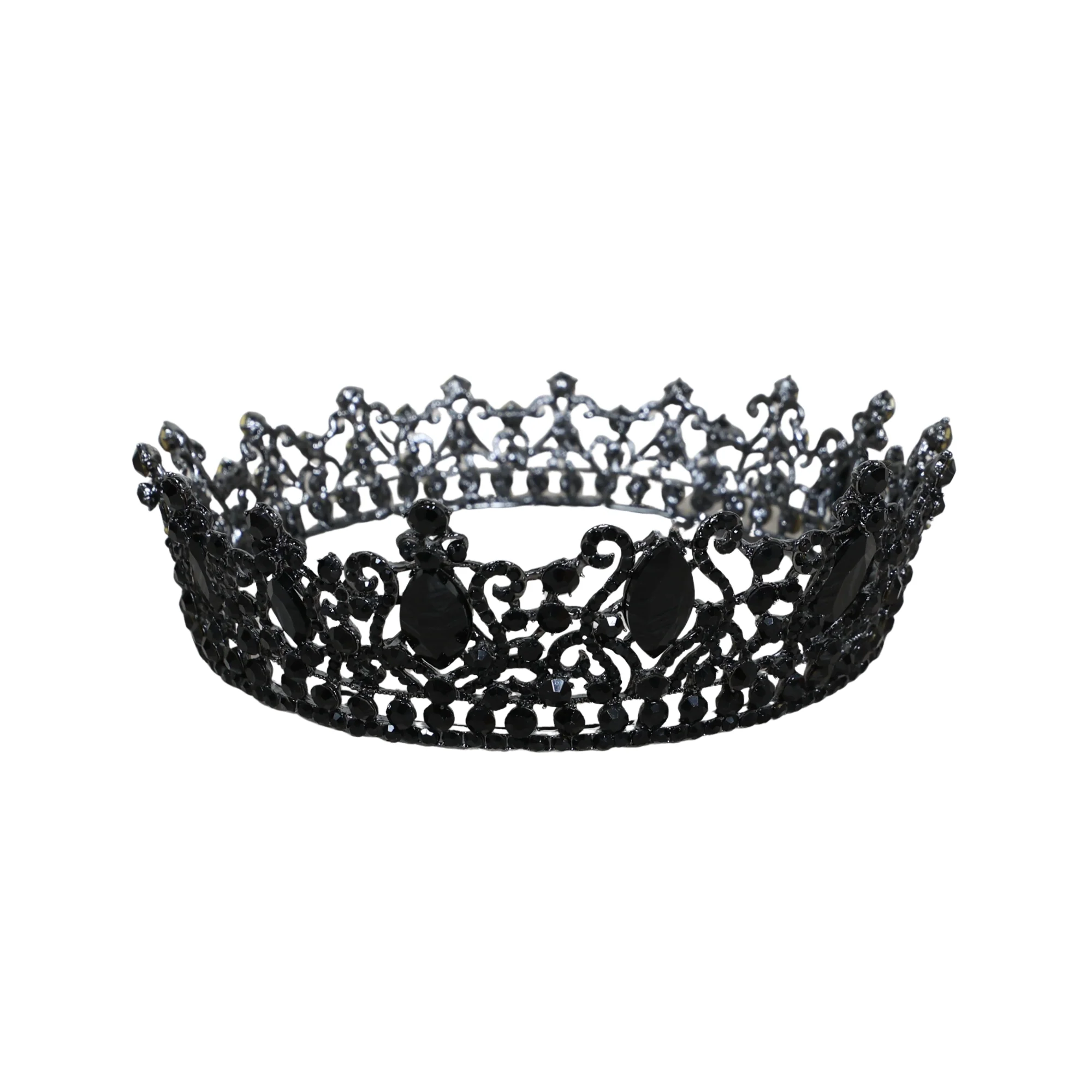 Jet Black Diamond Crystal Filigree Crown/Tiara
