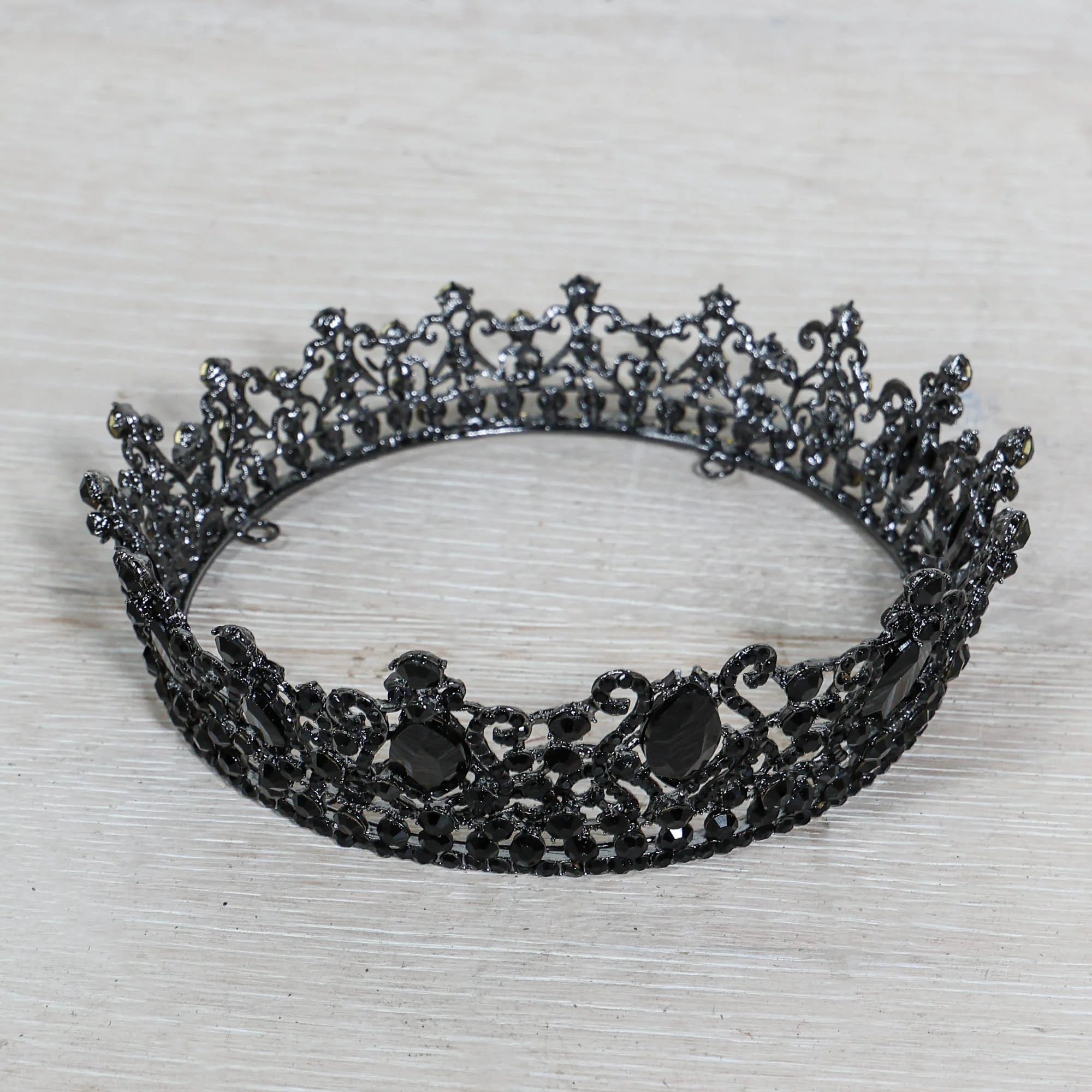Jet Black Diamond Crystal Filigree Crown/Tiara - Image 2