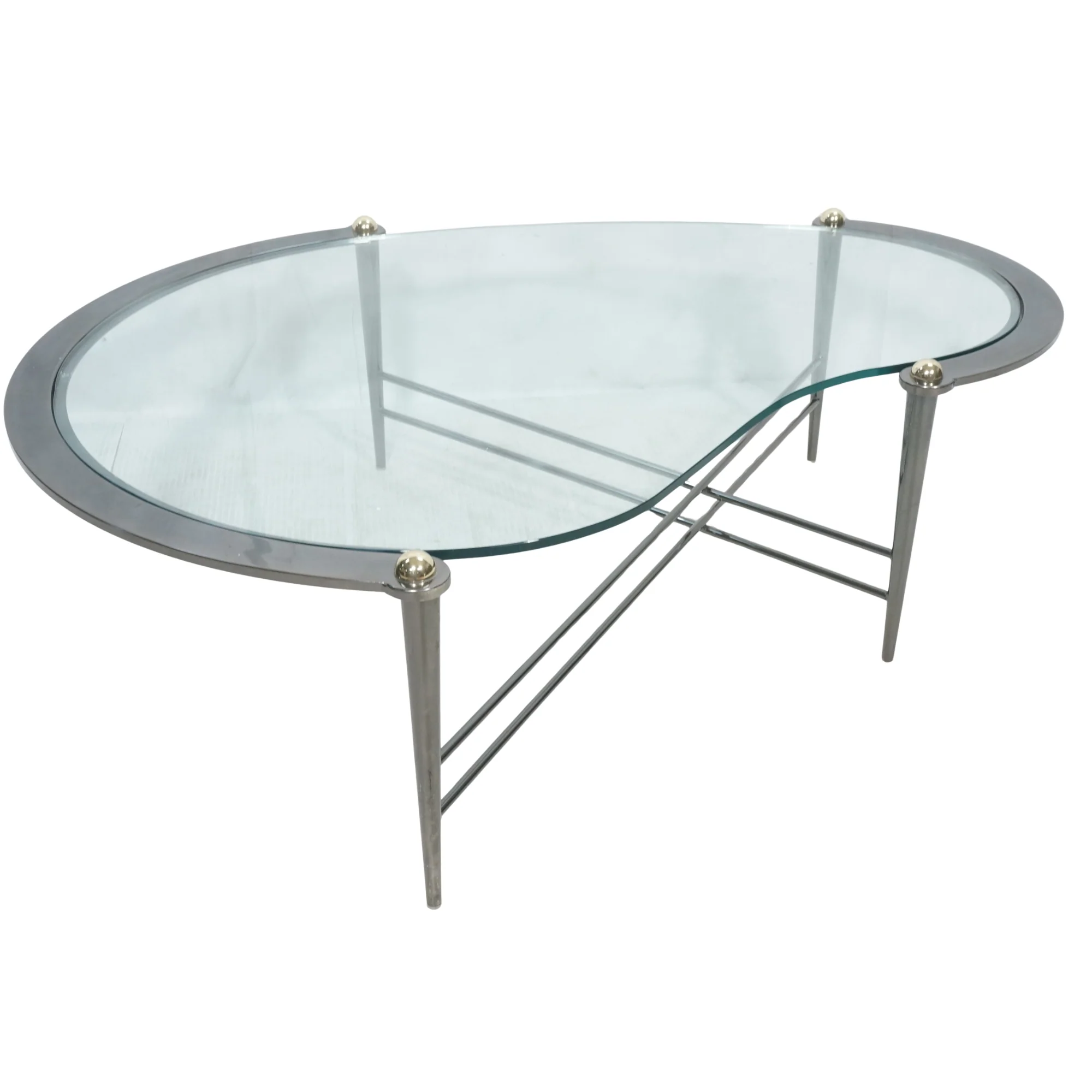 Kidney Coffee Table in Chrome and Brass