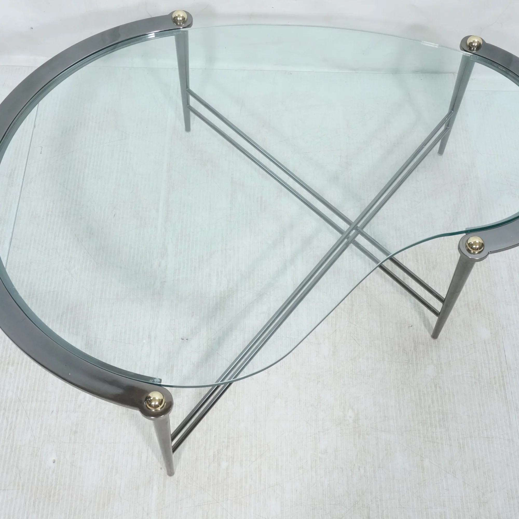Kidney Coffee Table in Chrome and Brass - Image 2
