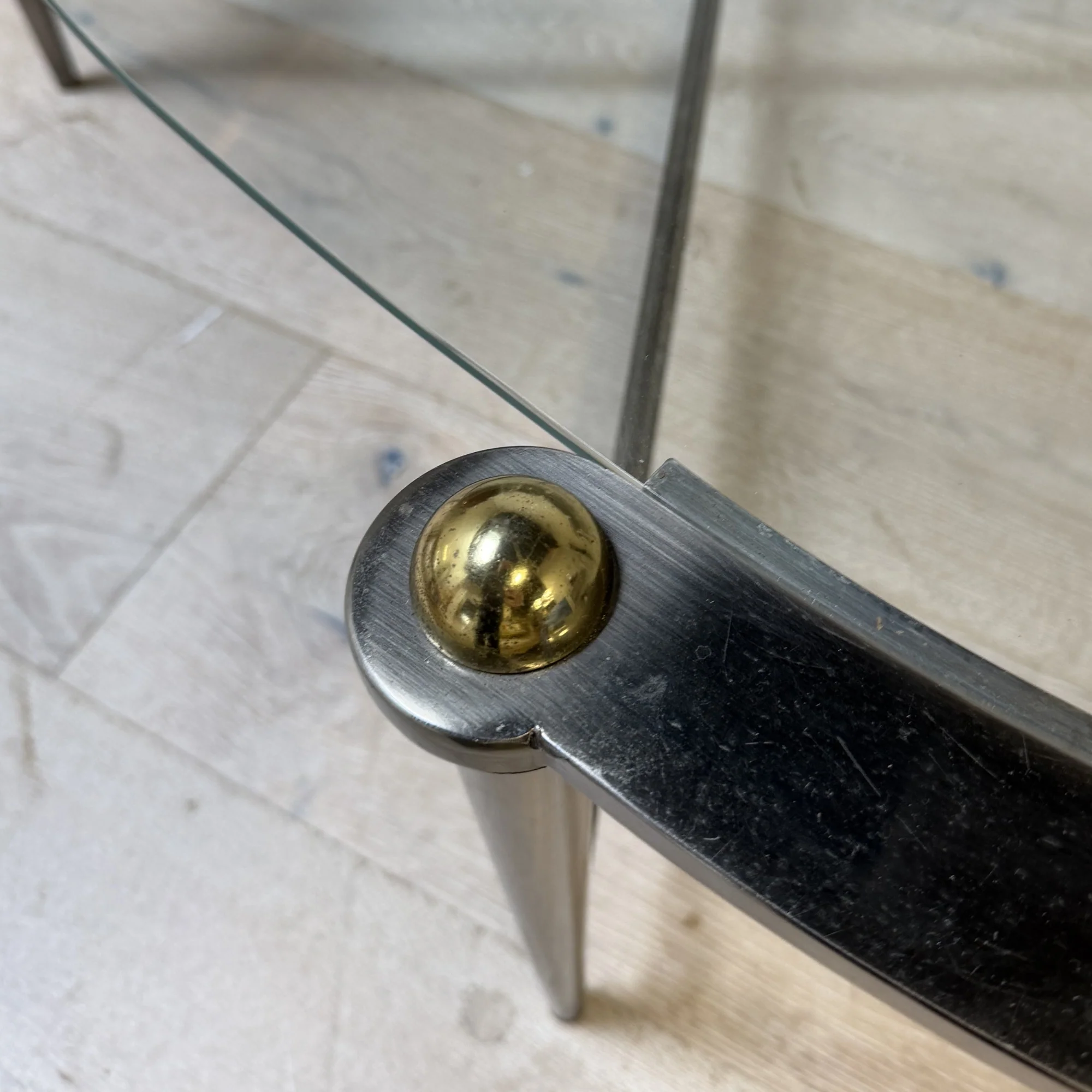 Kidney Coffee Table in Chrome and Brass - Image 3