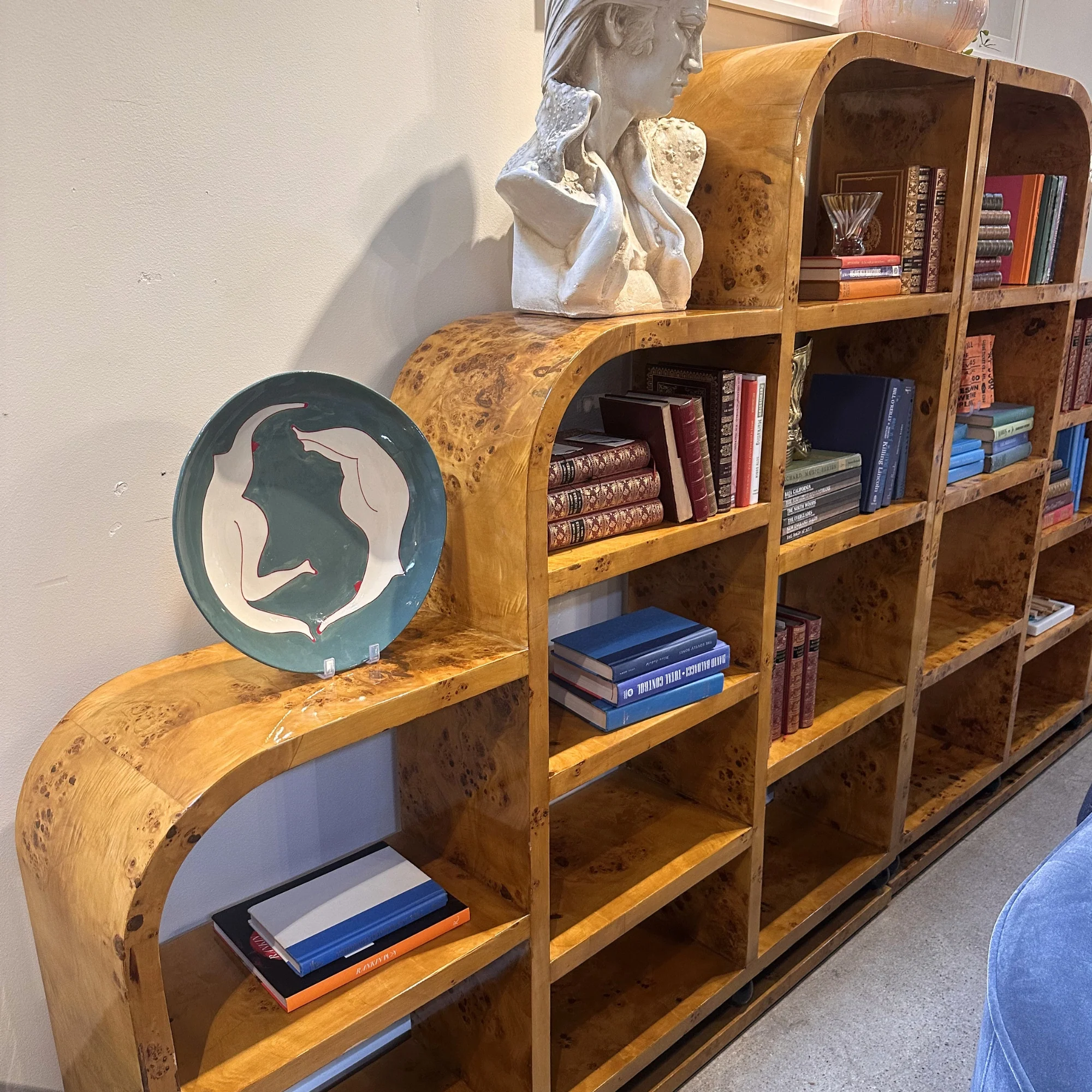 Mid-Century Style Burl Wood Open Display Shelf #1 - Image 2