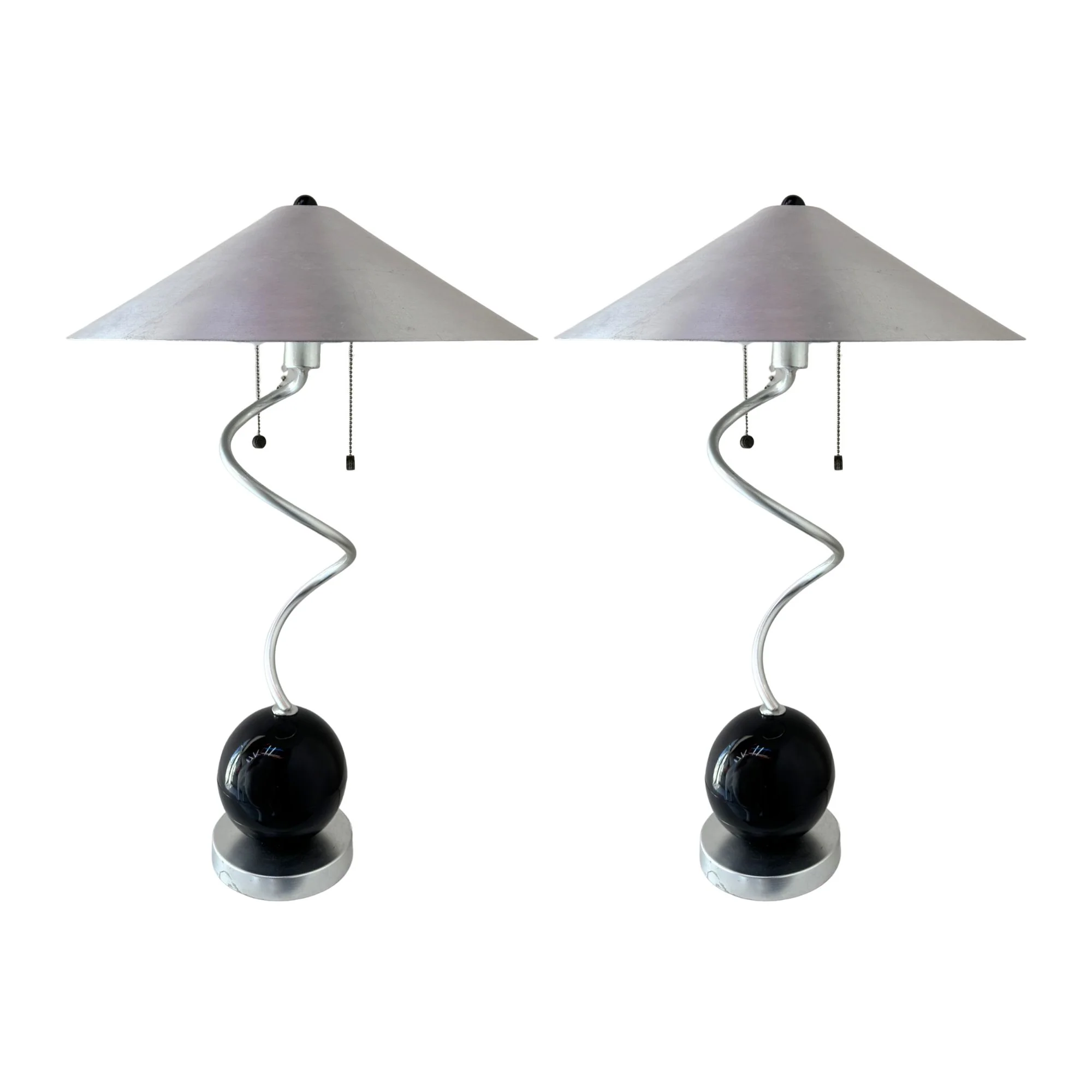Pair of Post Modern Lamps with Metal Shades