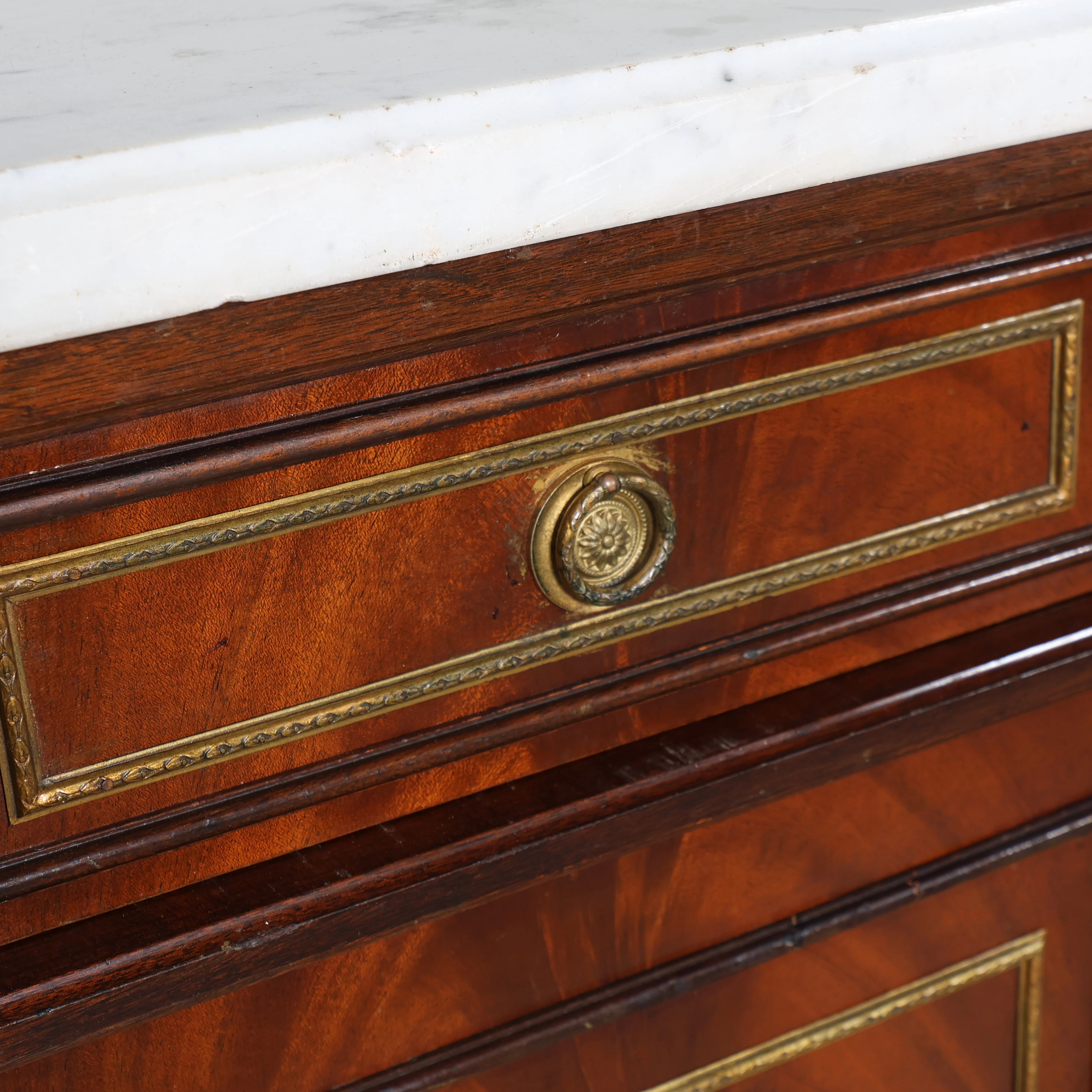Louis XVI Style White Marble Top Mahogany Sideboard - Image 3