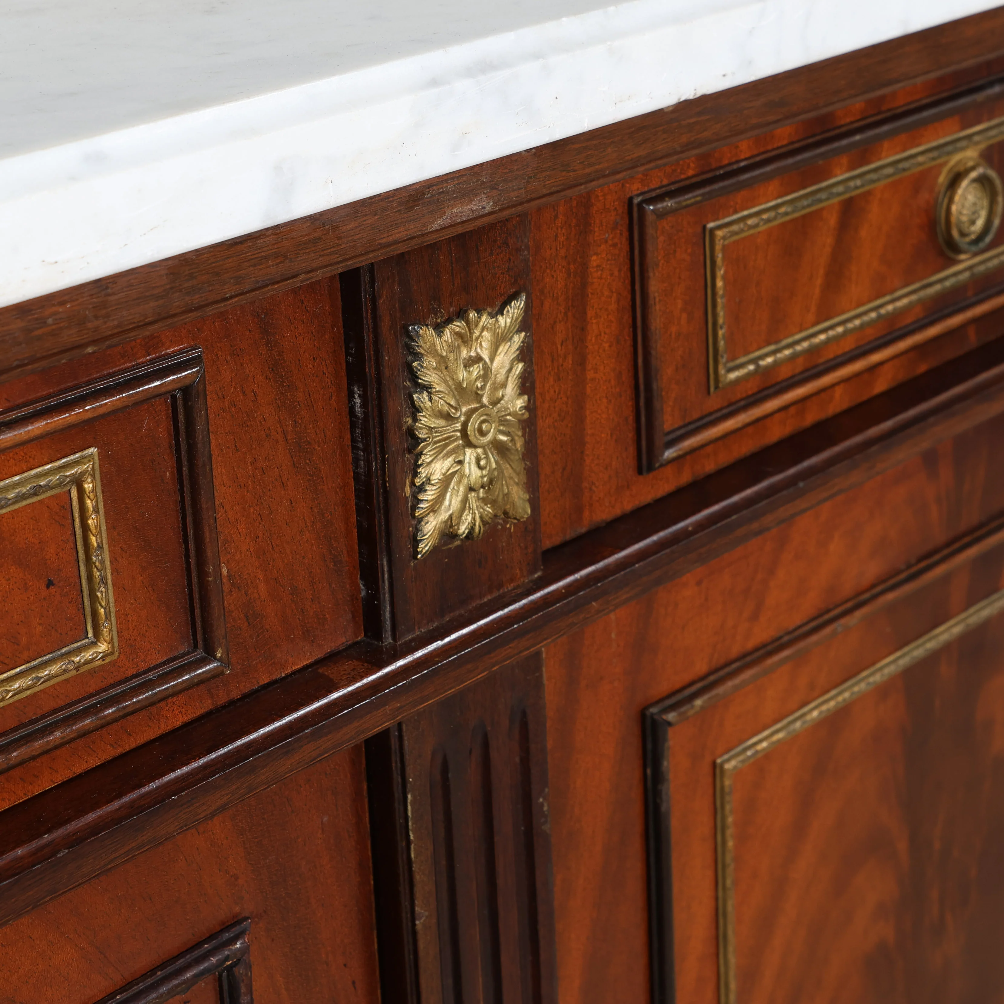 Louis XVI Style White Marble Top Mahogany Sideboard - Image 4