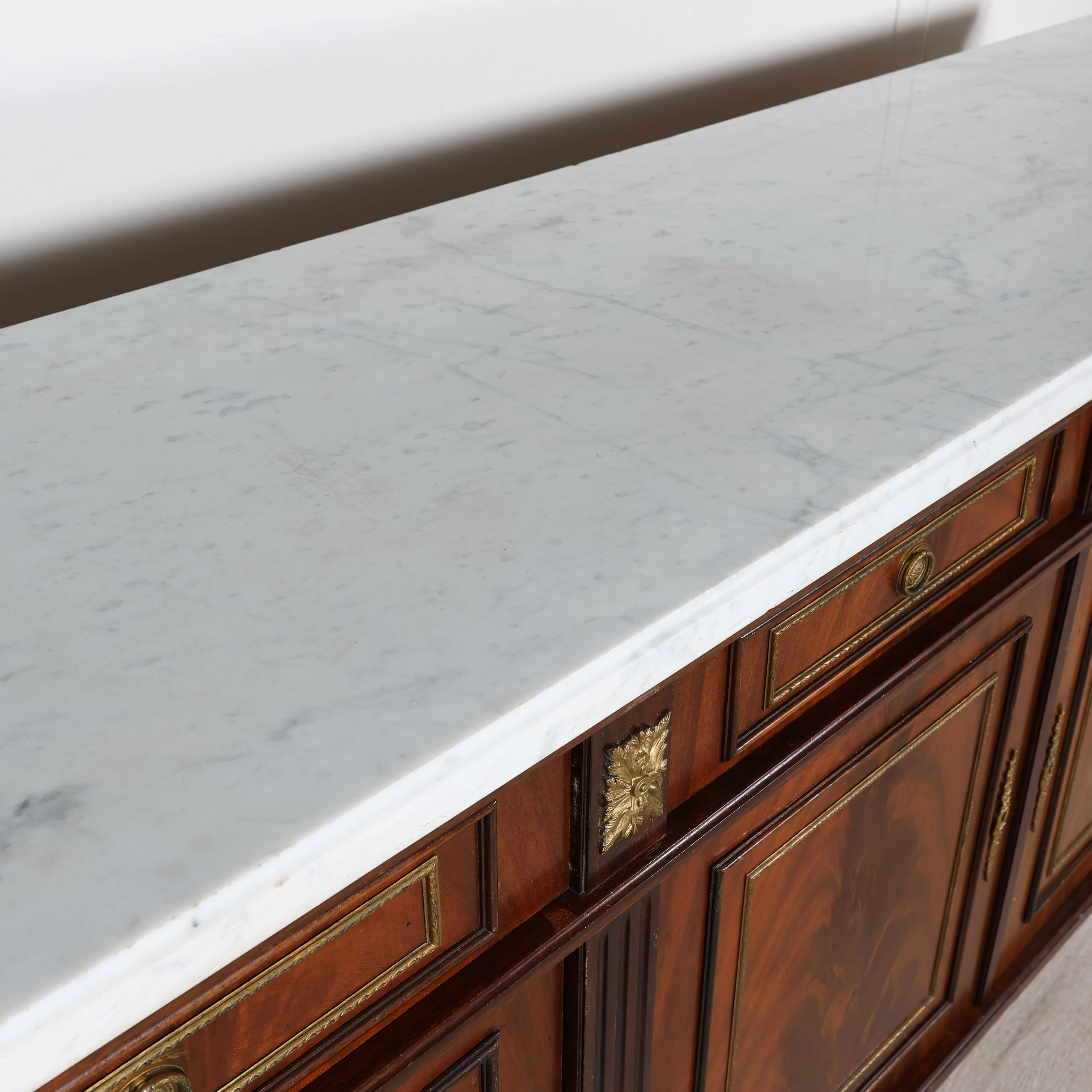 Louis XVI Style White Marble Top Mahogany Sideboard - Image 5
