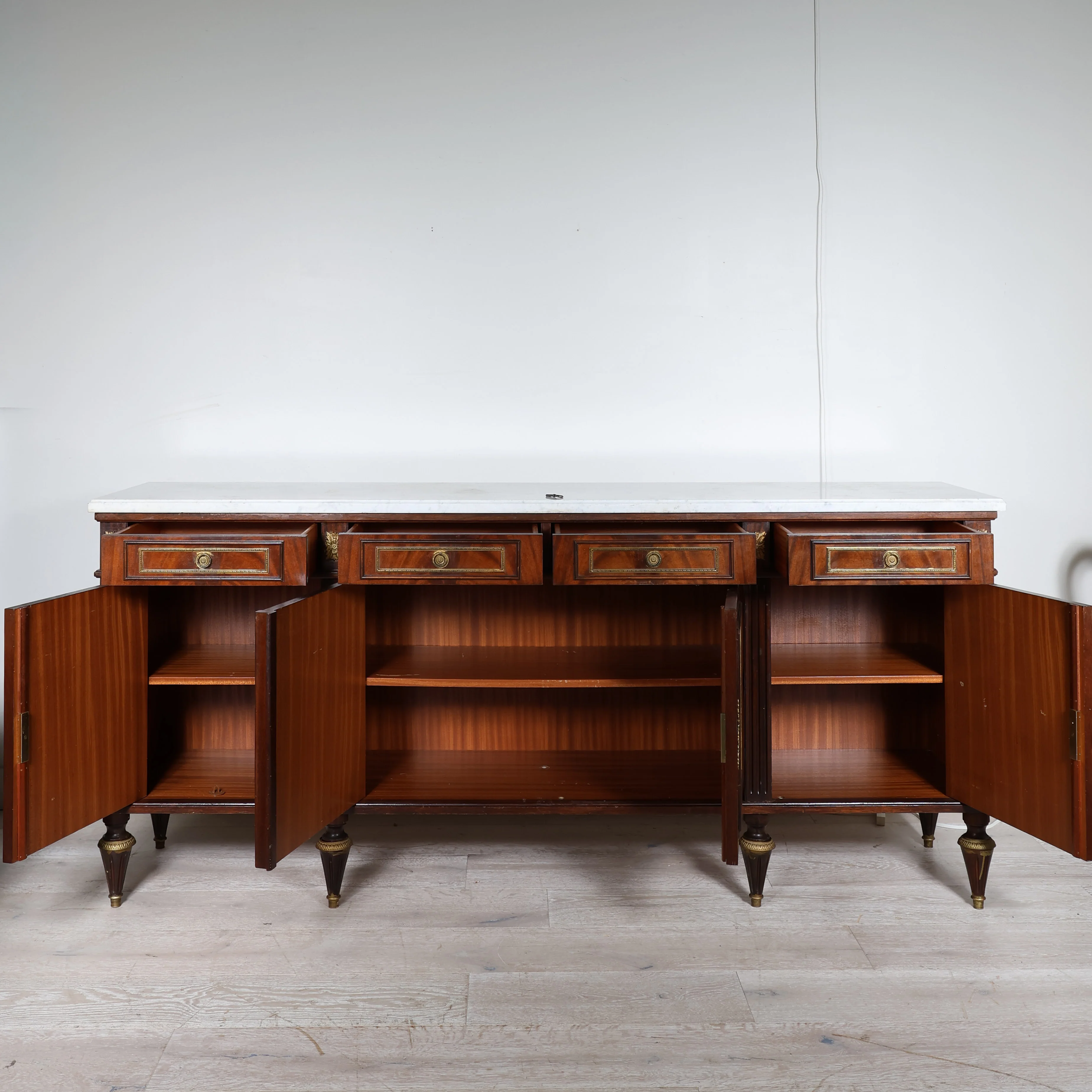Louis XVI Style White Marble Top Mahogany Sideboard - Image 6