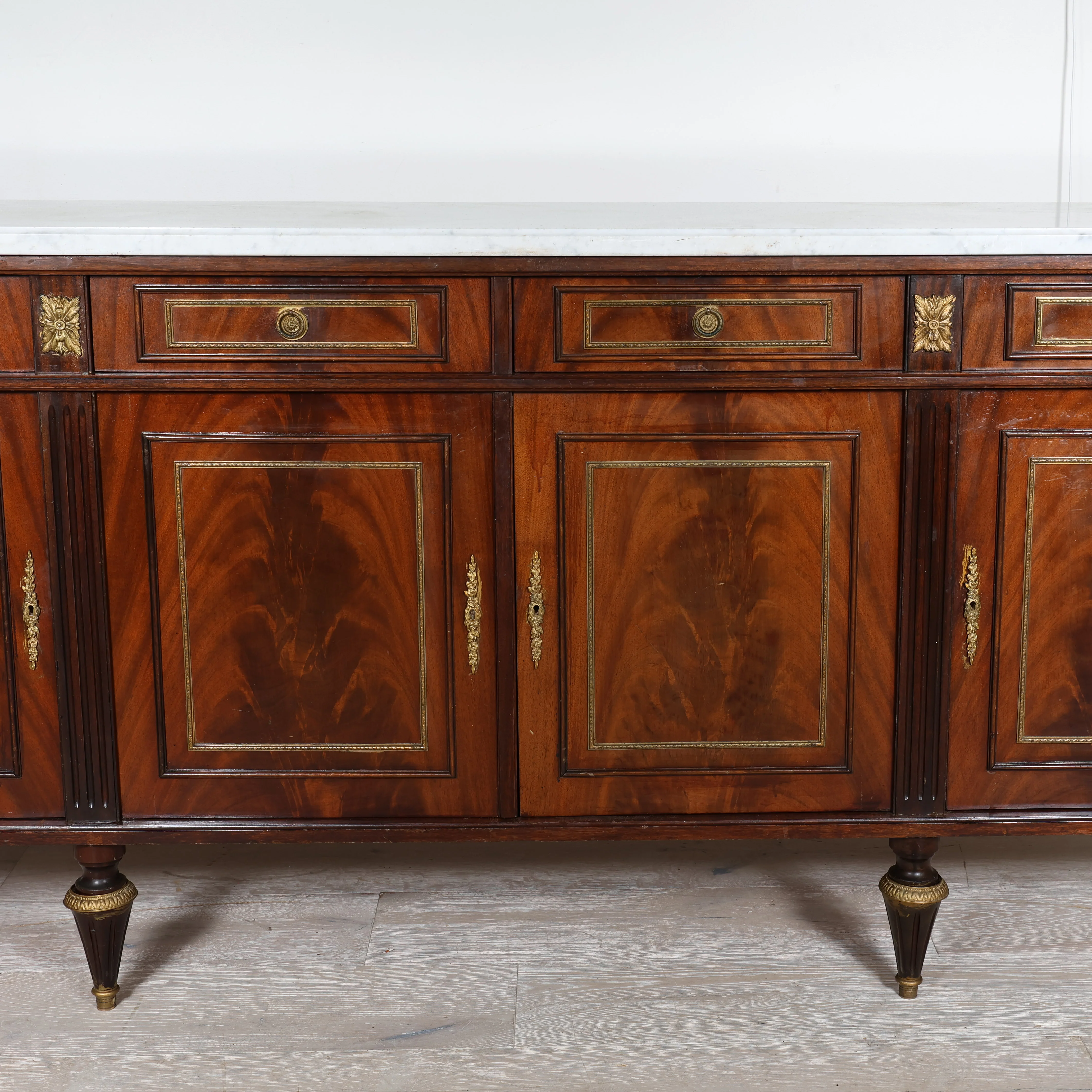 Louis XVI Style White Marble Top Mahogany Sideboard - Image 9